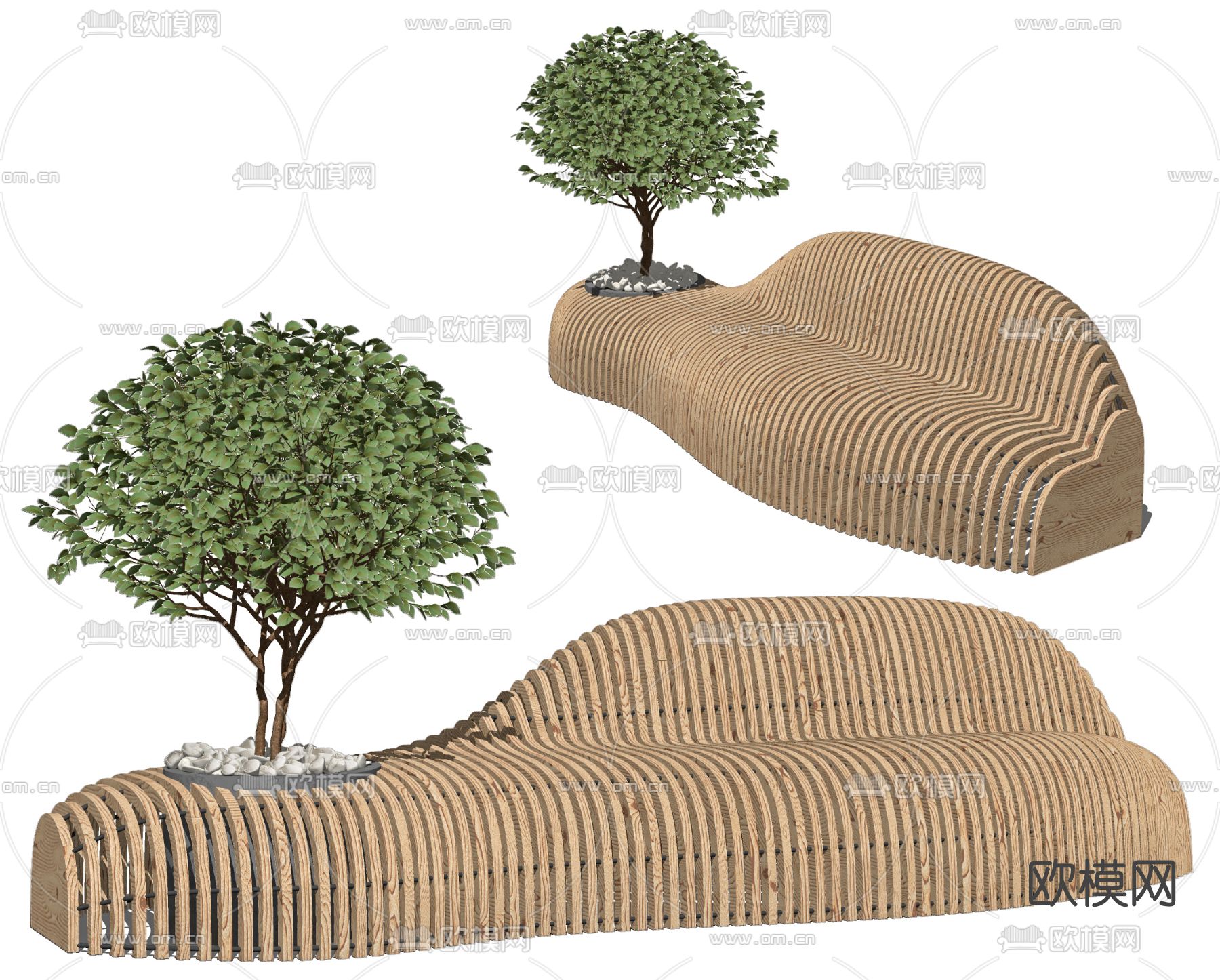 现代异形公共椅su模型下载（渲染图2）