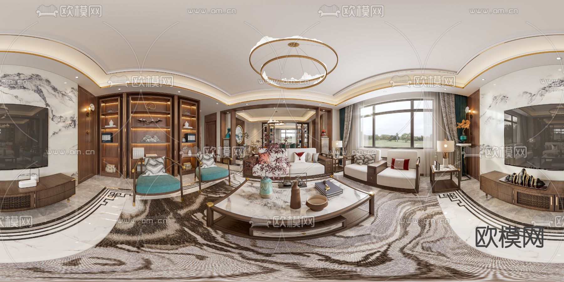 新中式客餐厅cr全景3d模型
