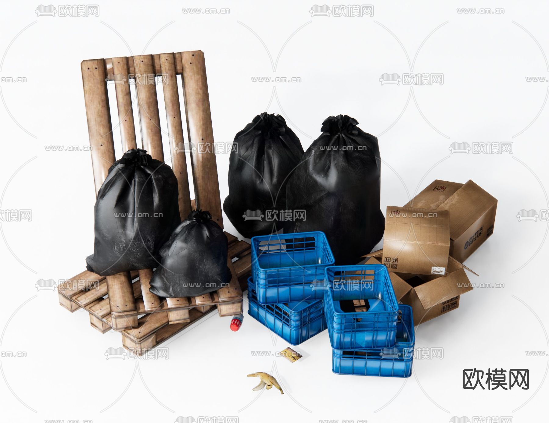 现代垃圾袋塑料篮框su模型下载（渲染图1）