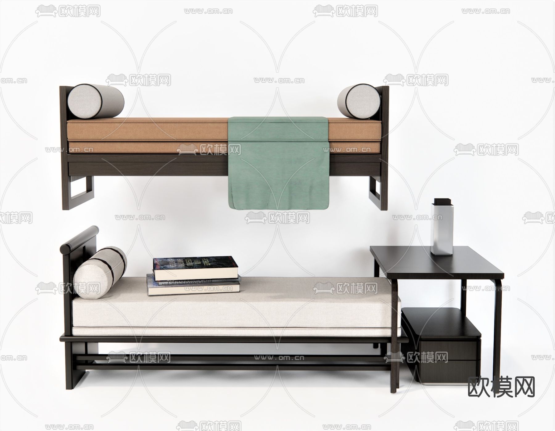 现代床尾凳脚踏su模型下载（渲染图1）