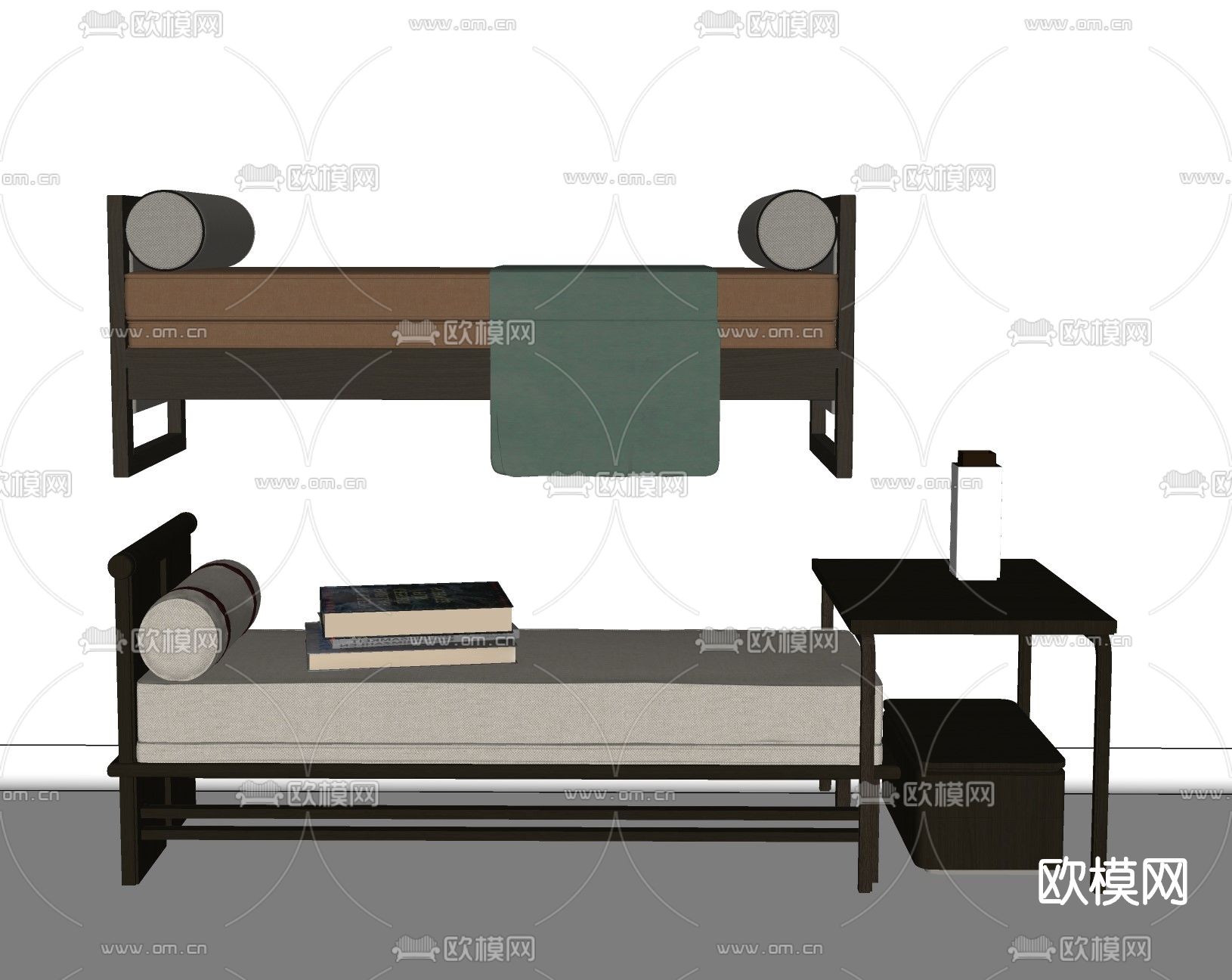 现代床尾凳脚踏su模型下载（渲染图2）