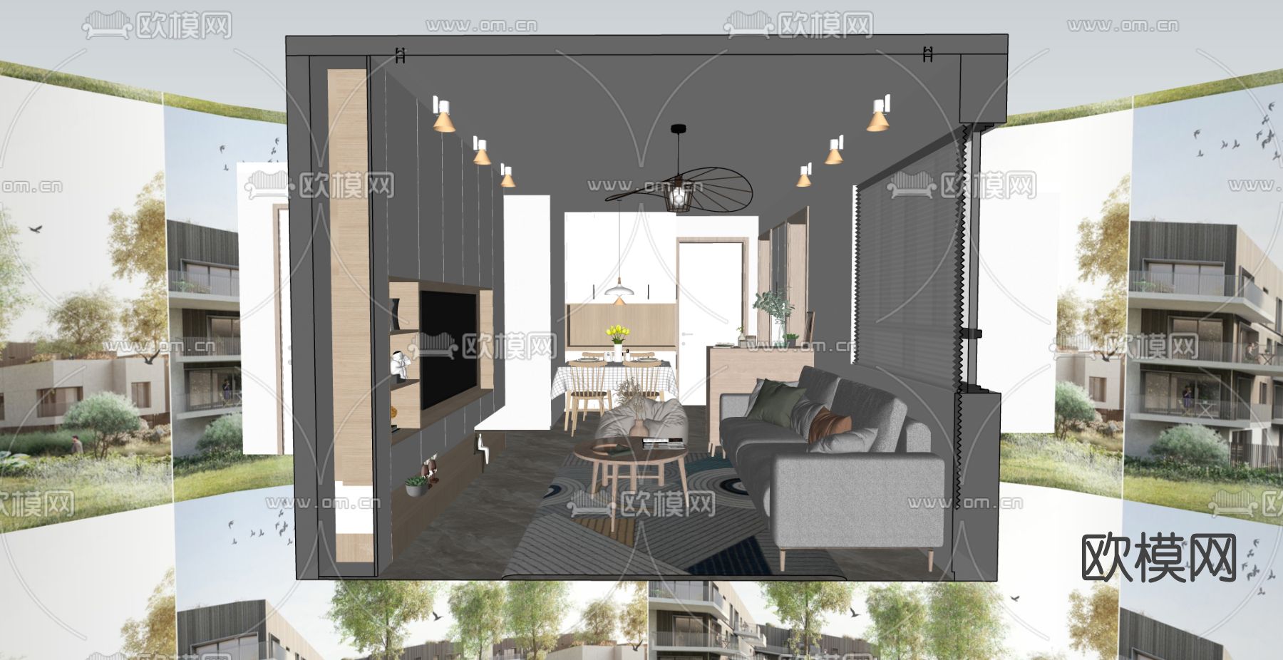 日式客餐厅su模型下载（渲染图5）
