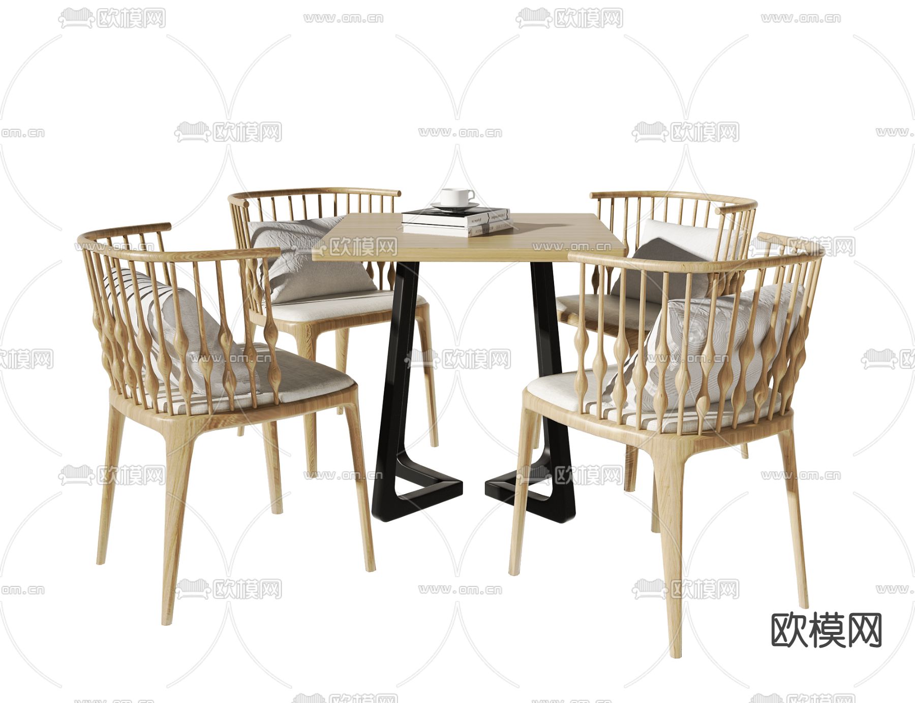 新中式实木休闲桌椅3d模型下载