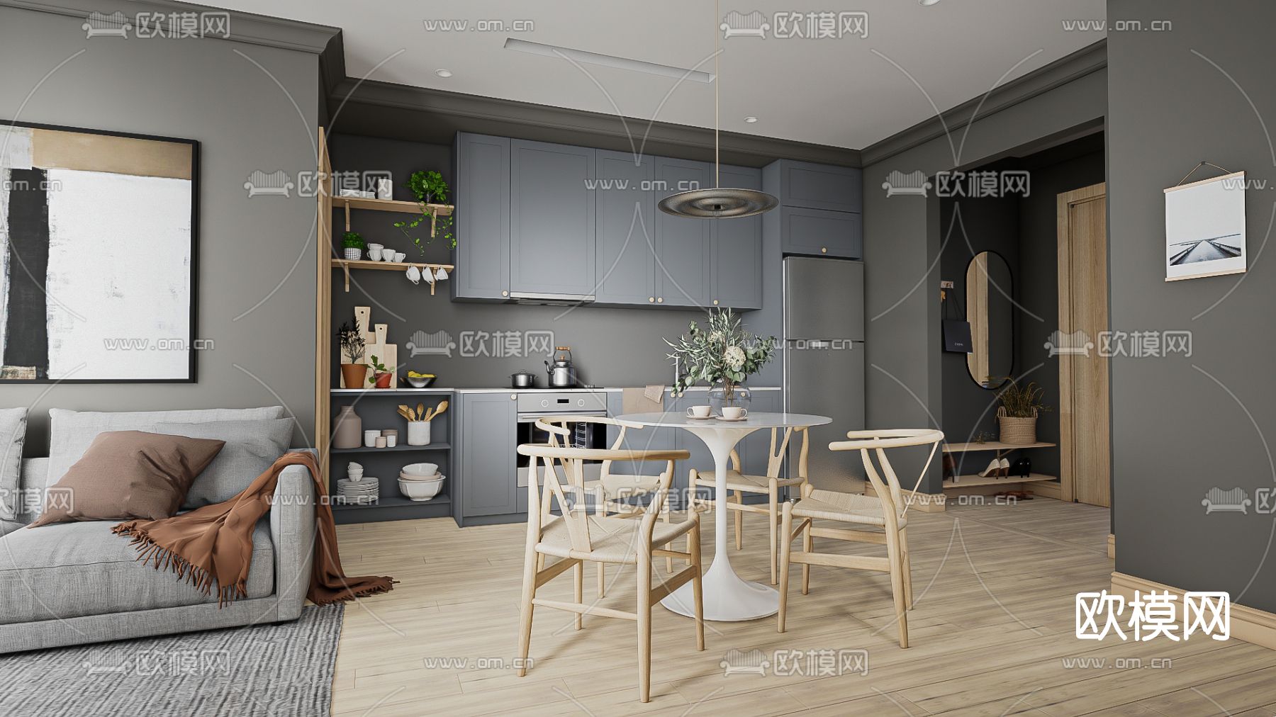 北欧餐厅su模型下载（渲染图1）