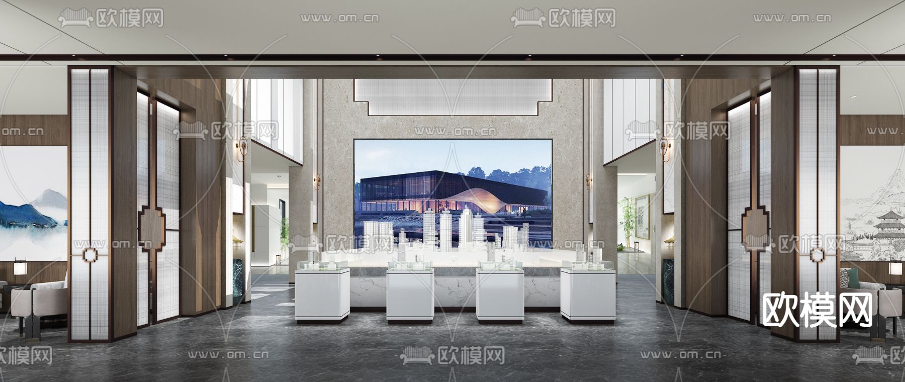 新中式轻奢售楼处3d模型