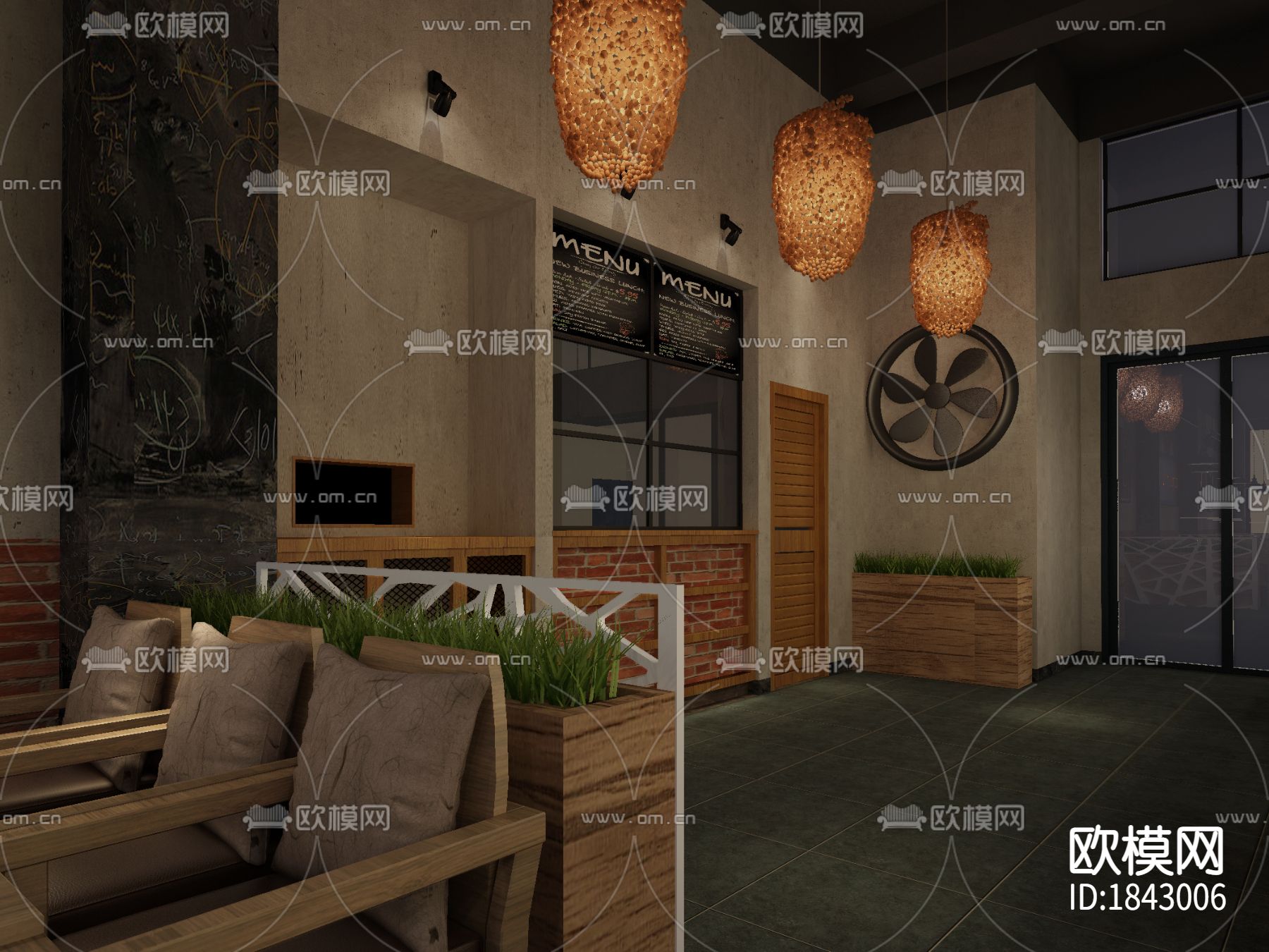 火锅店cad施工图下载（渲染图3）