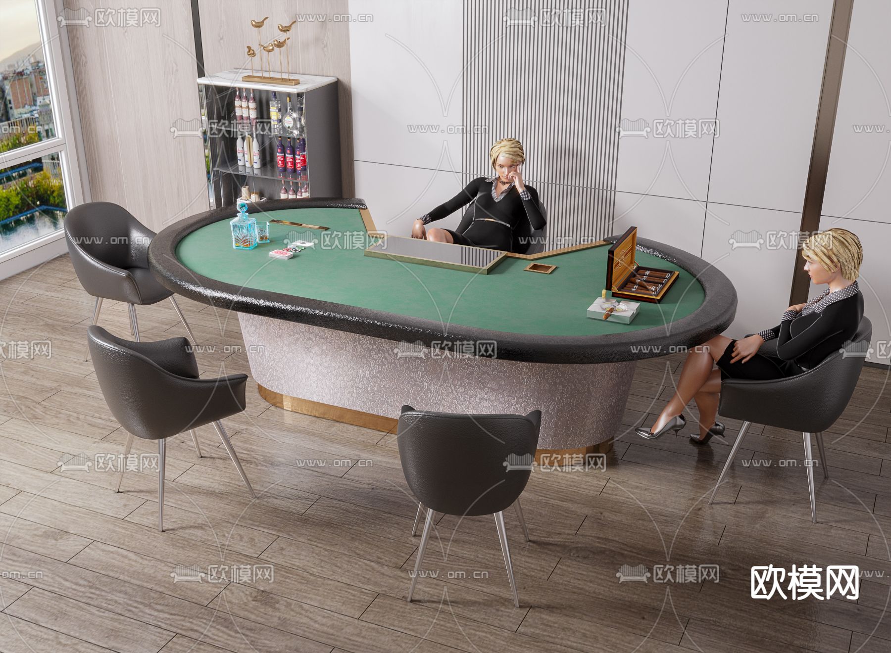 现代棋牌扑克桌3d模型下载