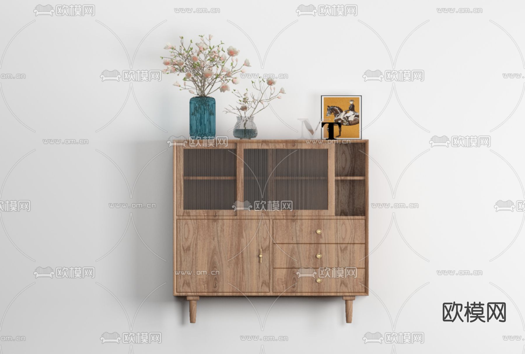 北欧实木餐边柜免费3d模型下载