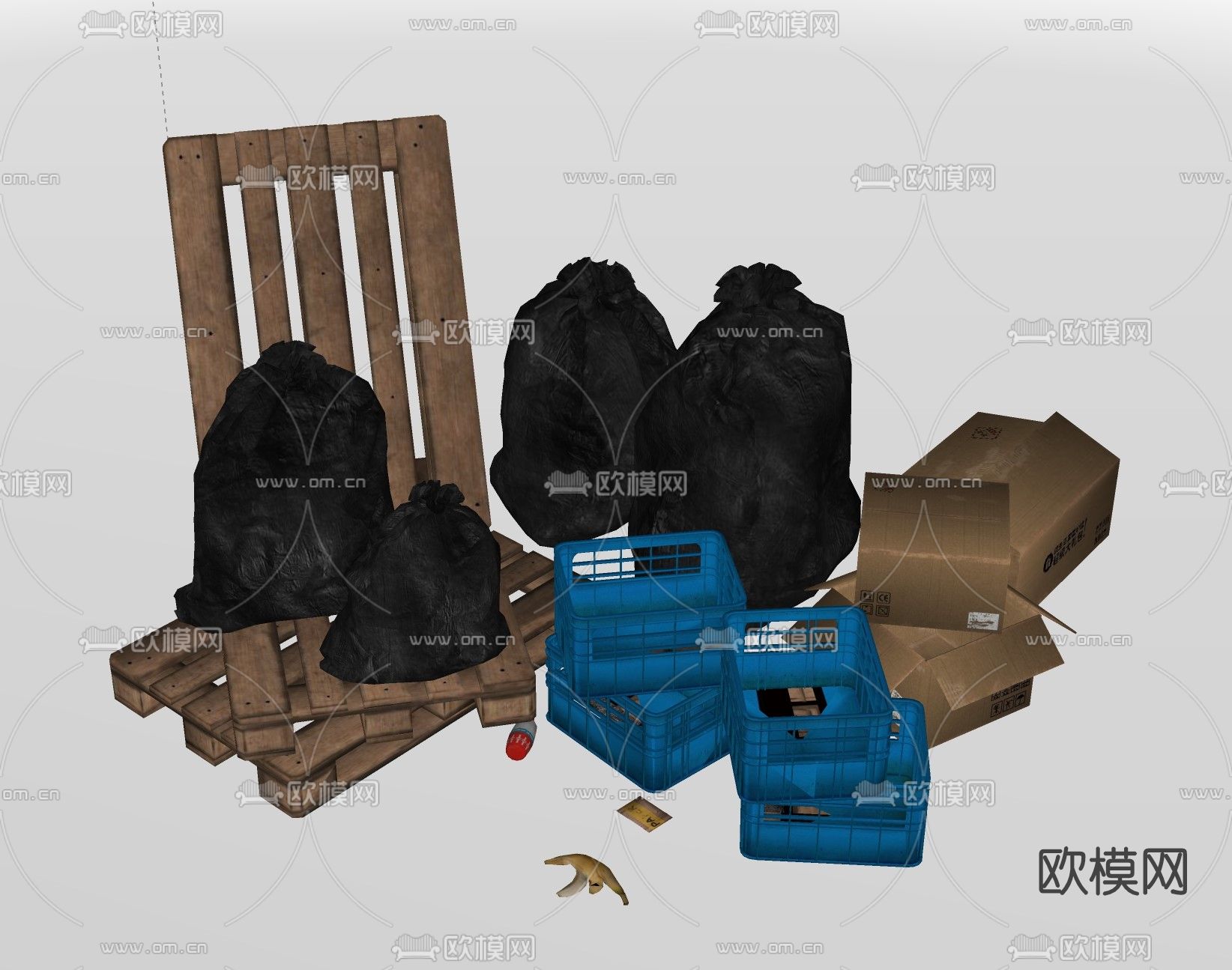 现代垃圾袋塑料篮框su模型下载（渲染图2）