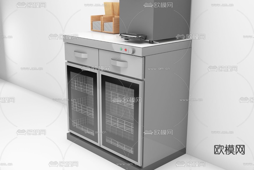 现代厨房用品备餐台茶水消毒柜免费3d模型下载(渲染图2)
