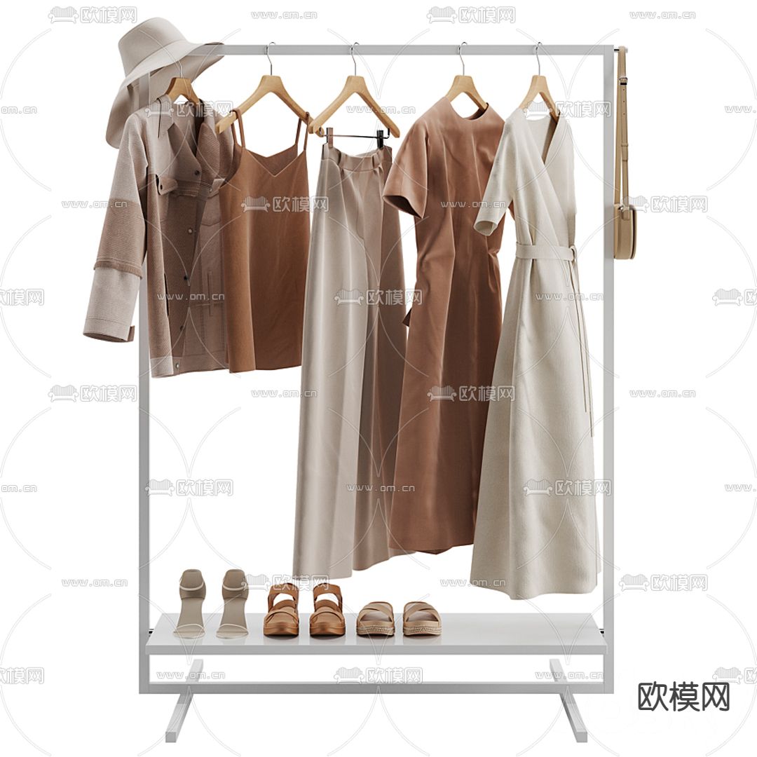 现代衣架服装鞋子3d模型