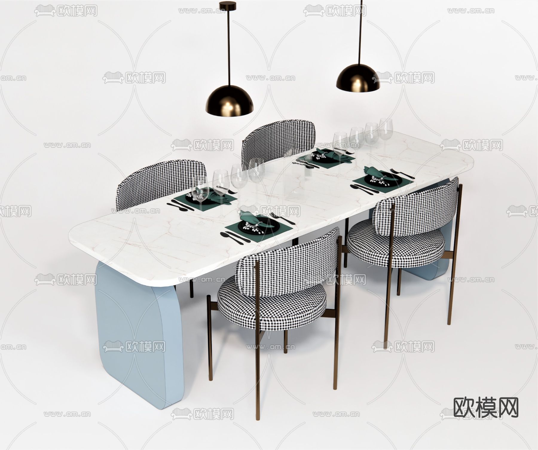 现代餐桌椅su模型下载（渲染图1）