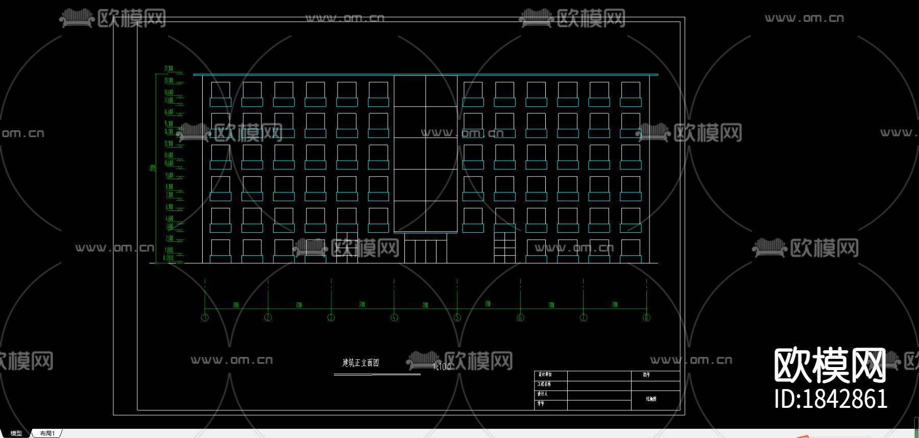 办公楼cad施工图下载（渲染图2）