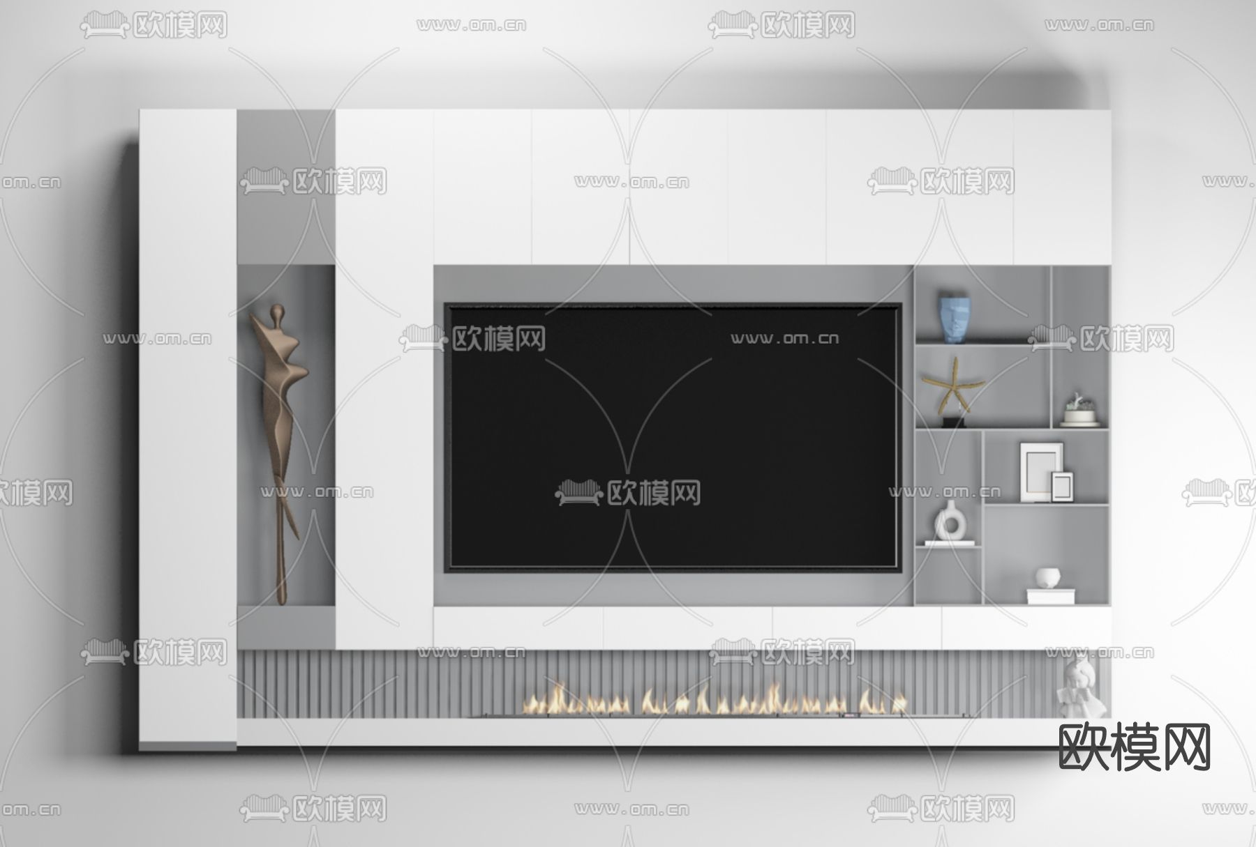 现代电视背景墙免费3d模型下载