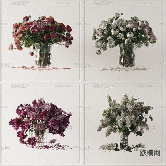现代玫瑰花瓶花艺3d模型下载