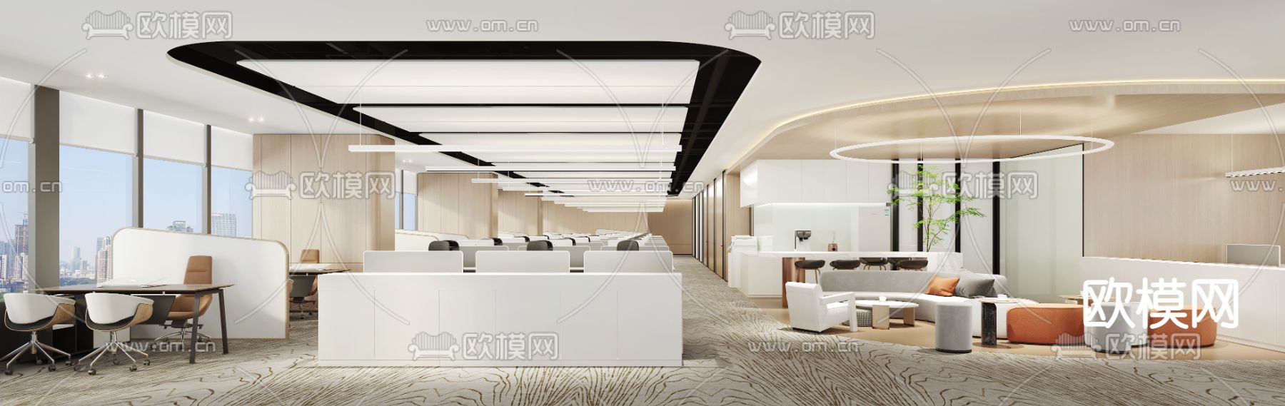 现代敞开式办公区3d模型