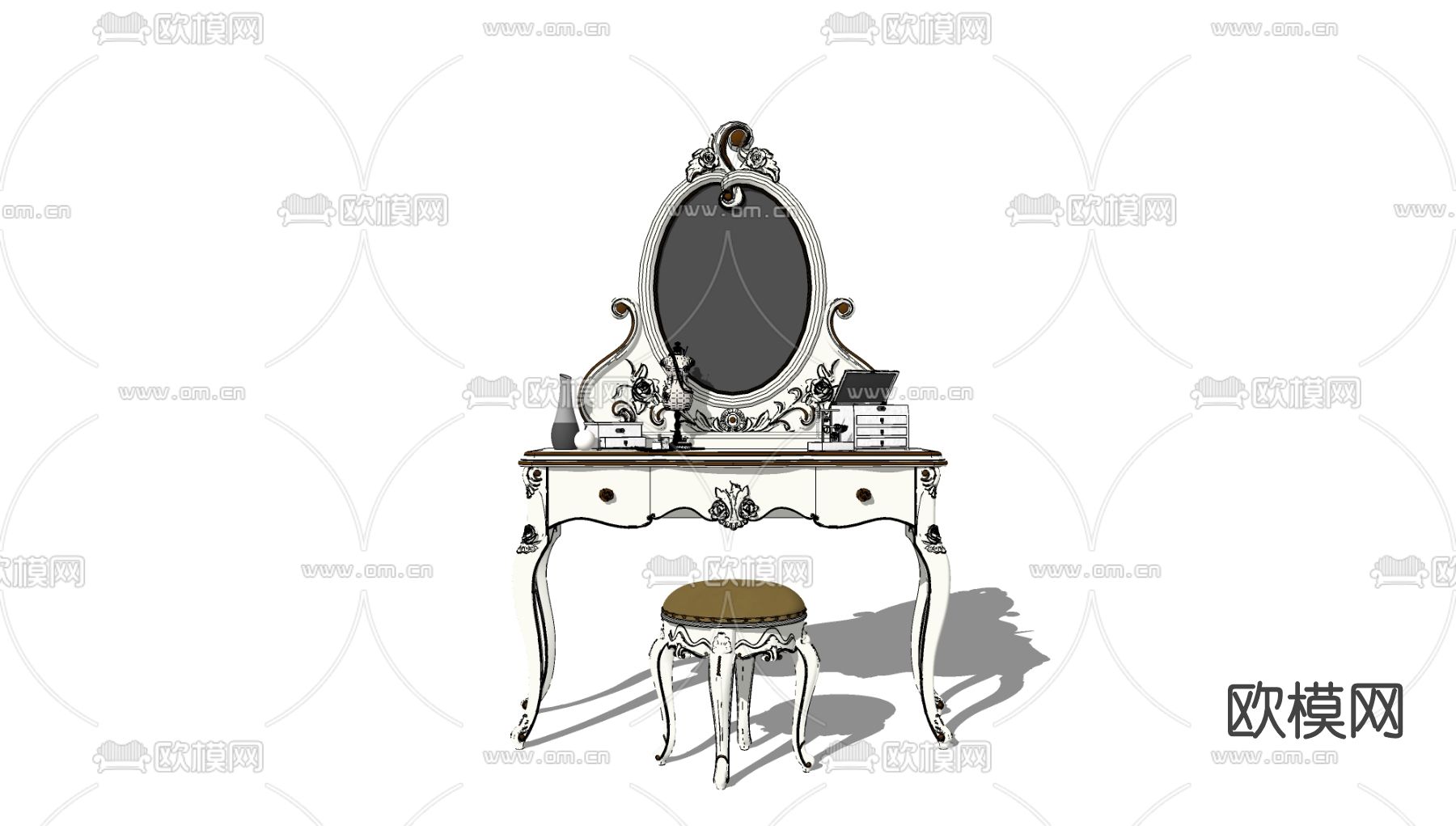 欧式梳妆台su模型下载（渲染图2）