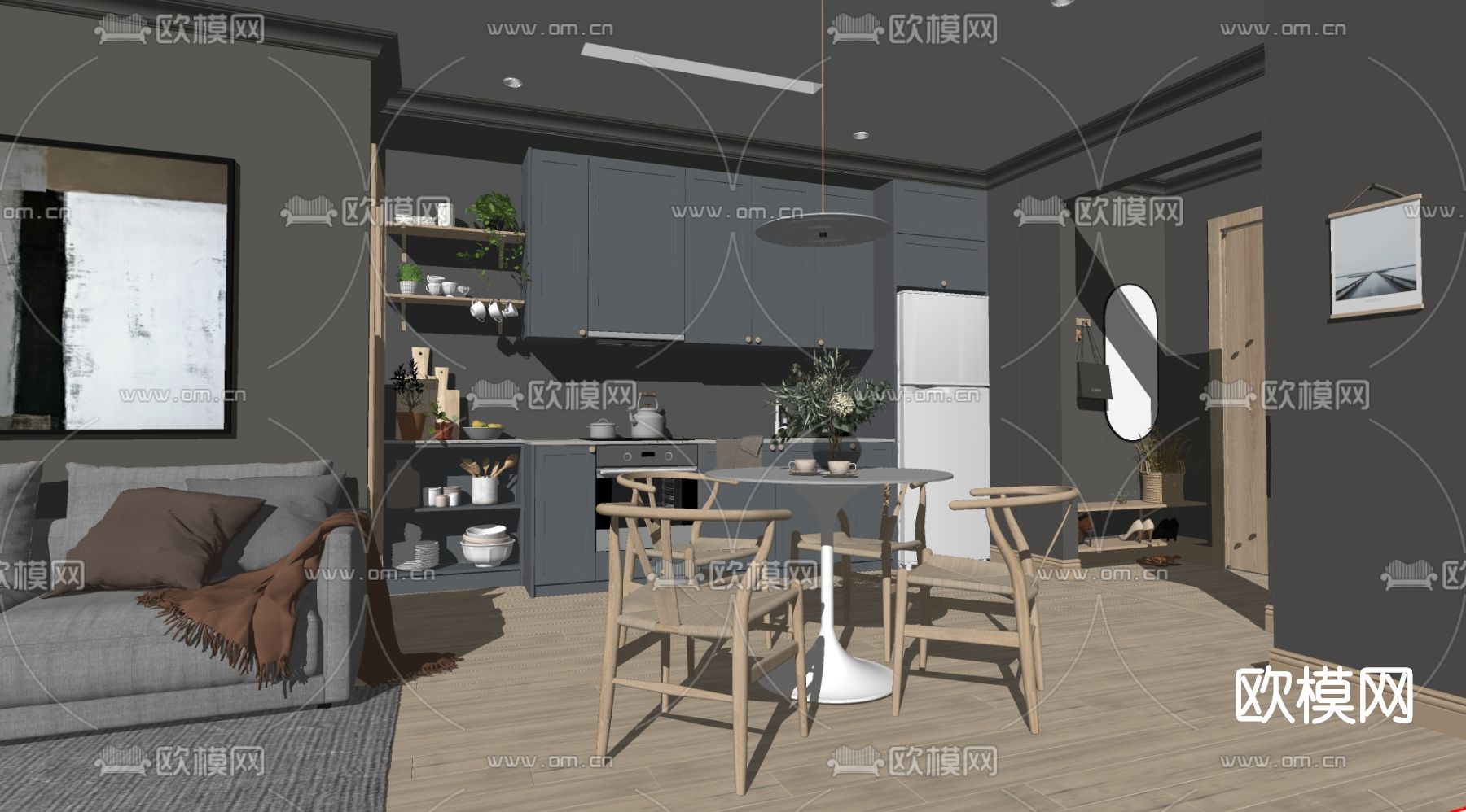 北欧餐厅su模型下载（渲染图2）