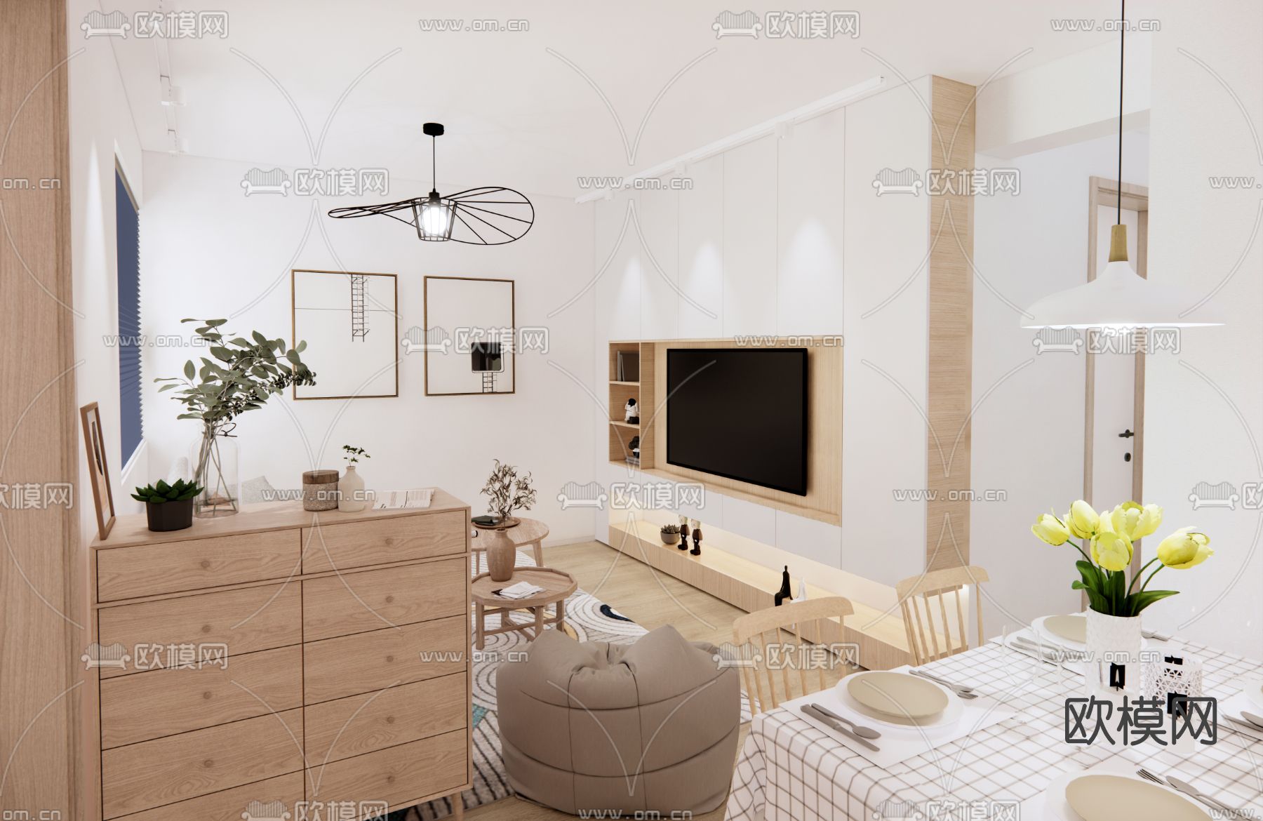 日式客餐厅su模型下载（渲染图2）