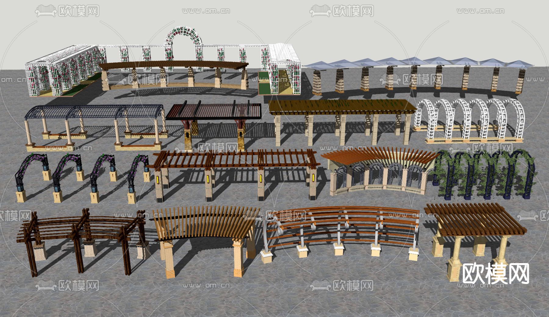 欧式廊架凉亭su模型下载