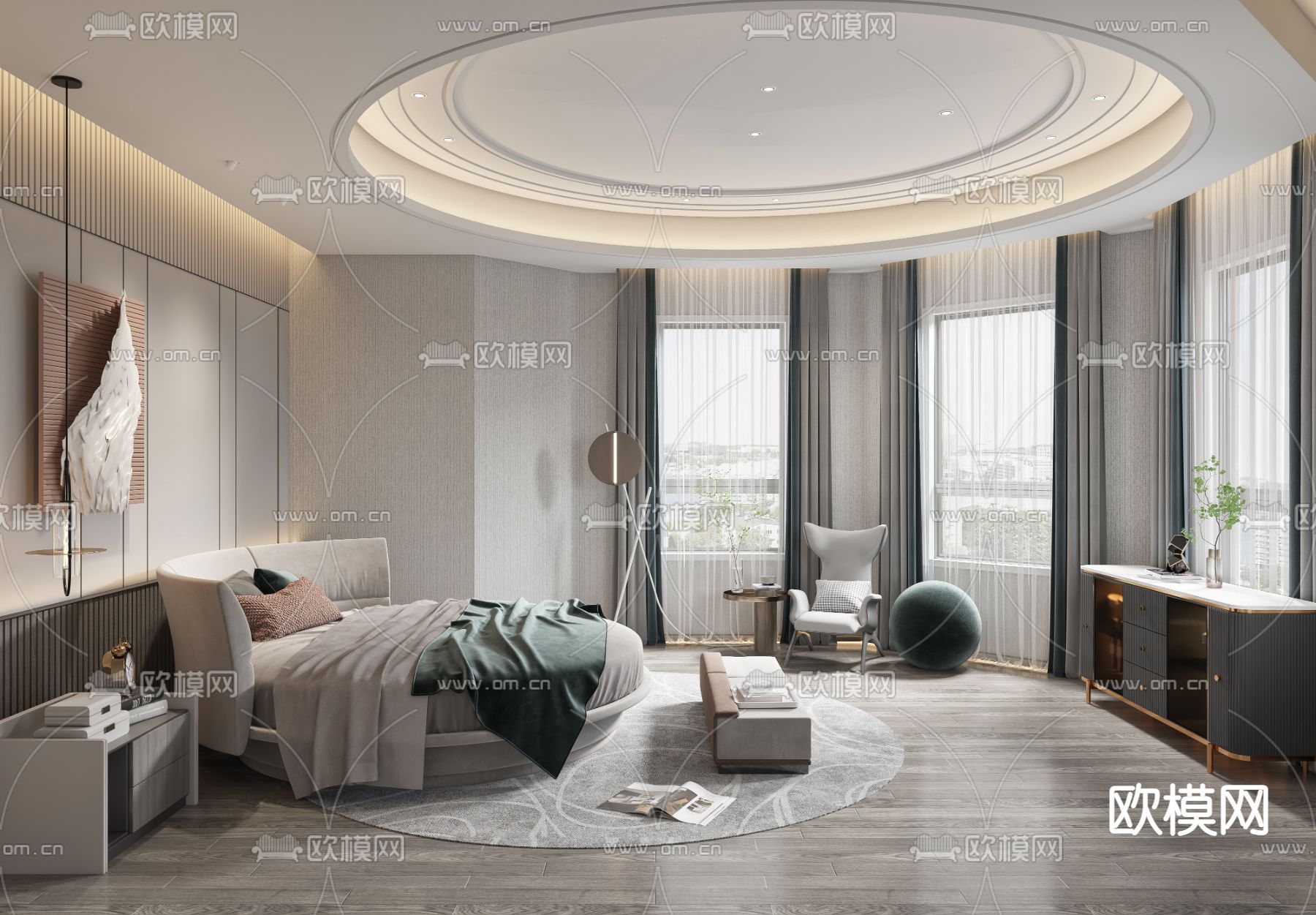 欧式卧室奢华圆形吊顶装修设计效果图 – 设计本装修效果图