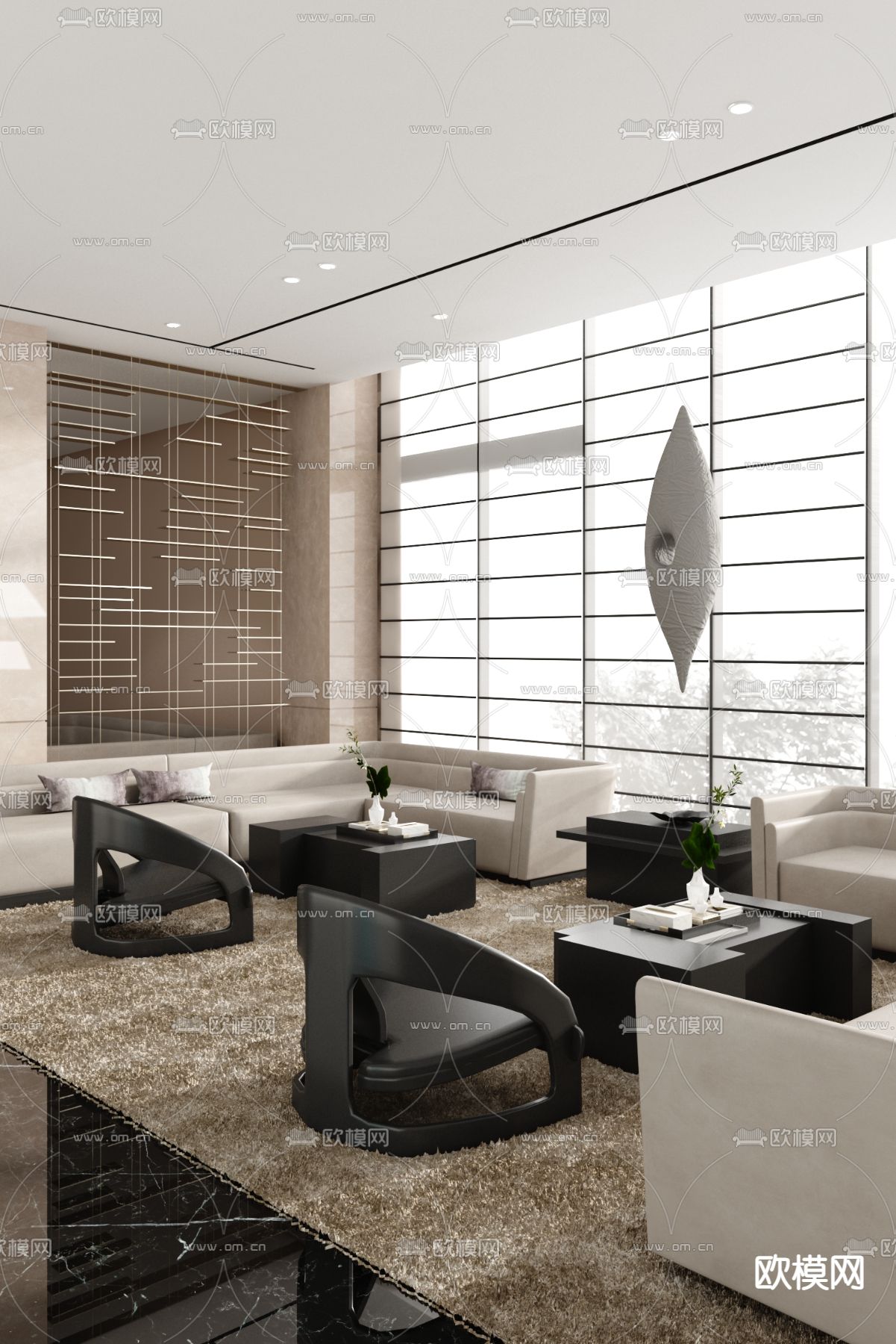 共生形态设计 新中式售楼处洽谈区3d模型下载