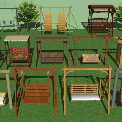 现代户外秋千su模型 