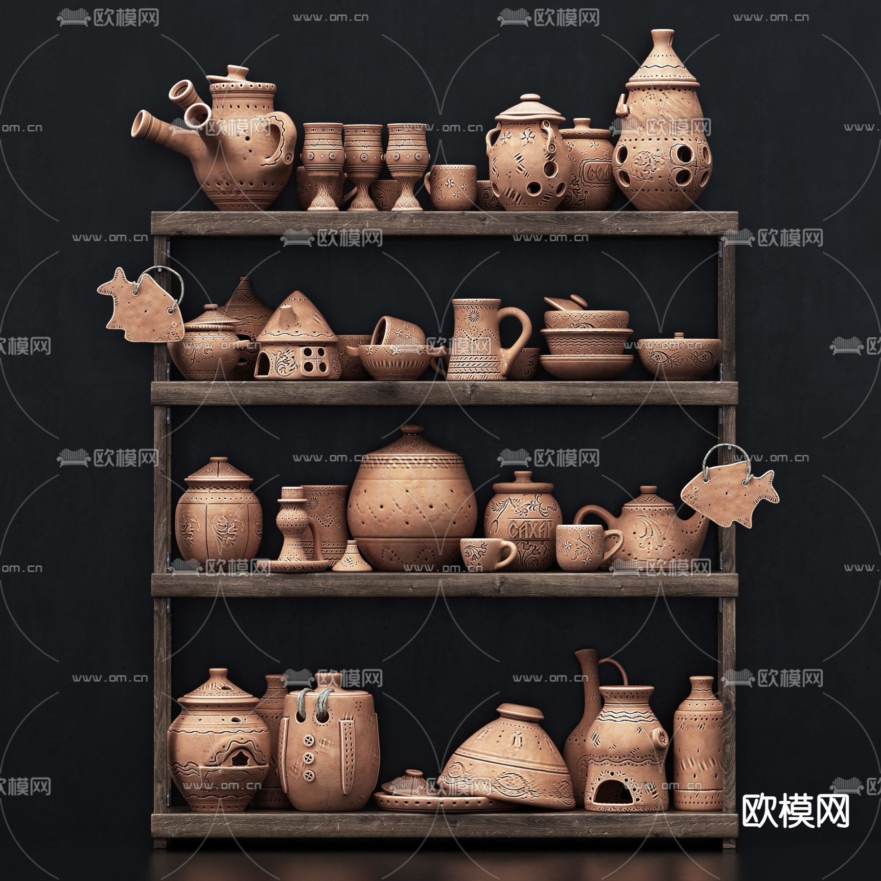 侘寂陶瓷器皿3d模型下载（渲染图1）