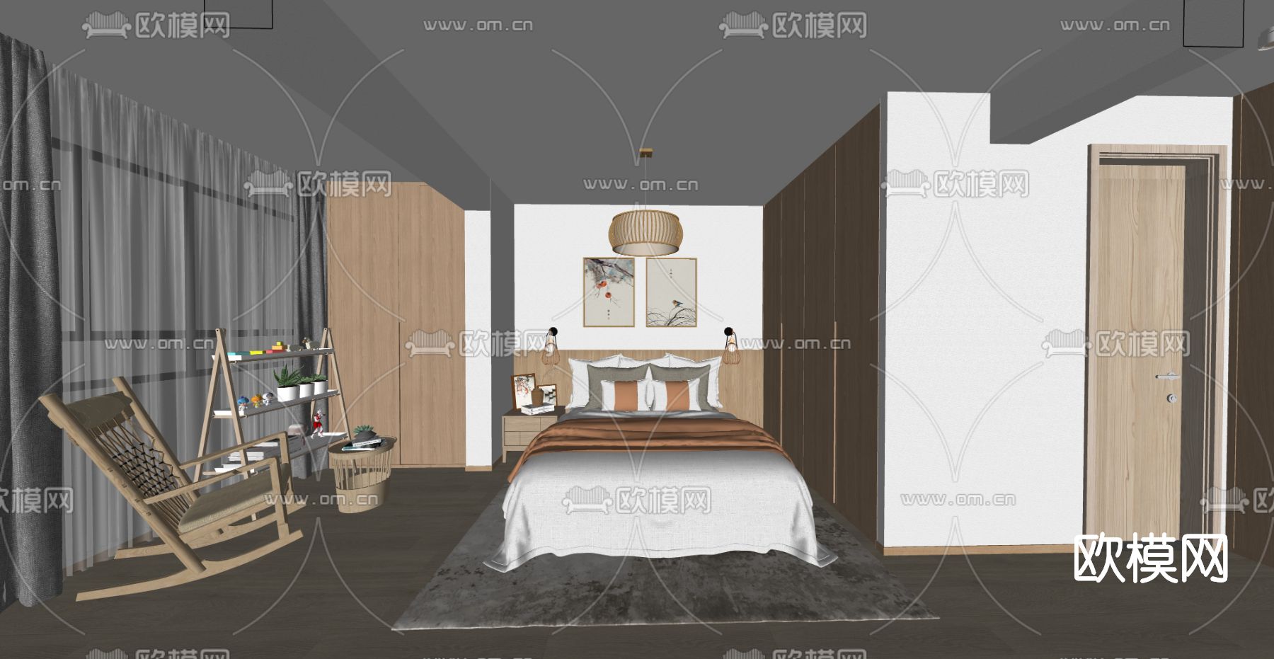 日式卧室su模型下载（渲染图2）