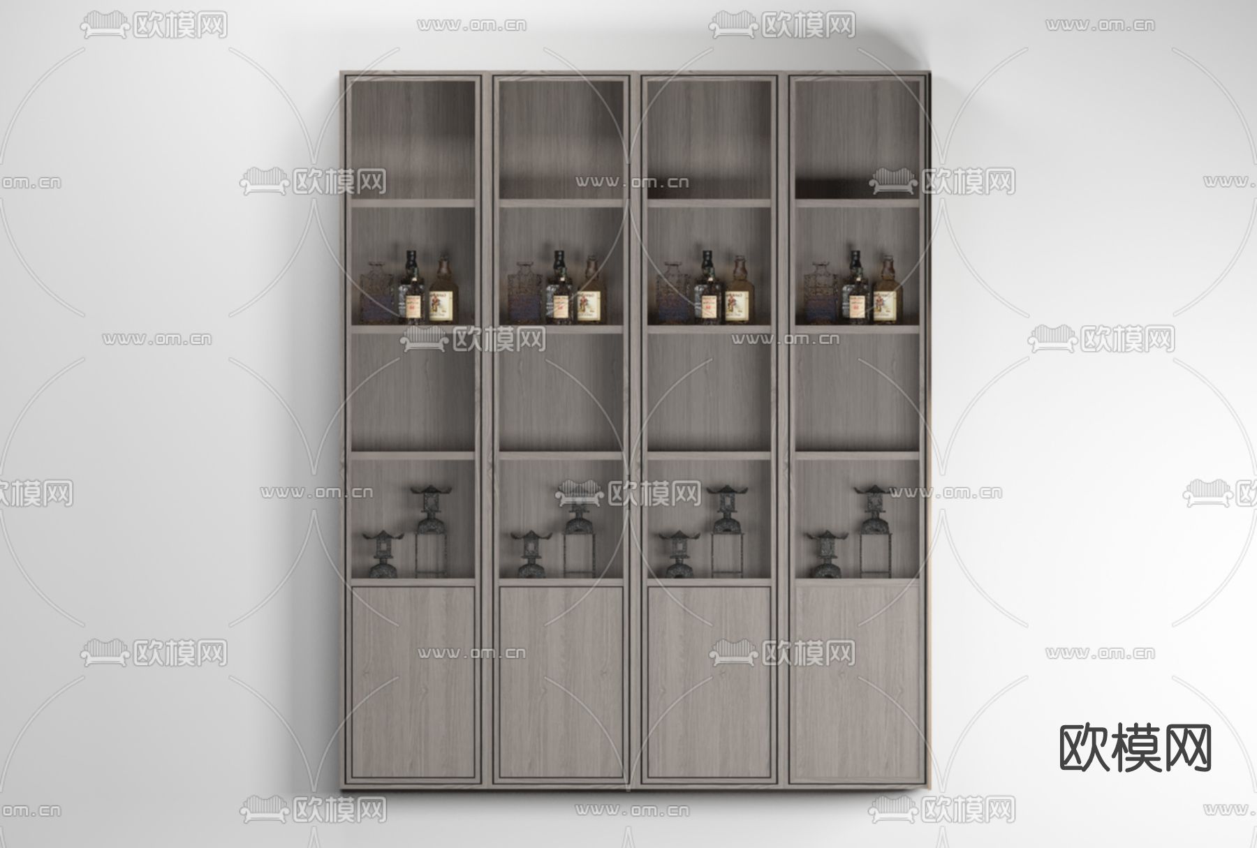 新中式实木酒柜免费3d模型下载