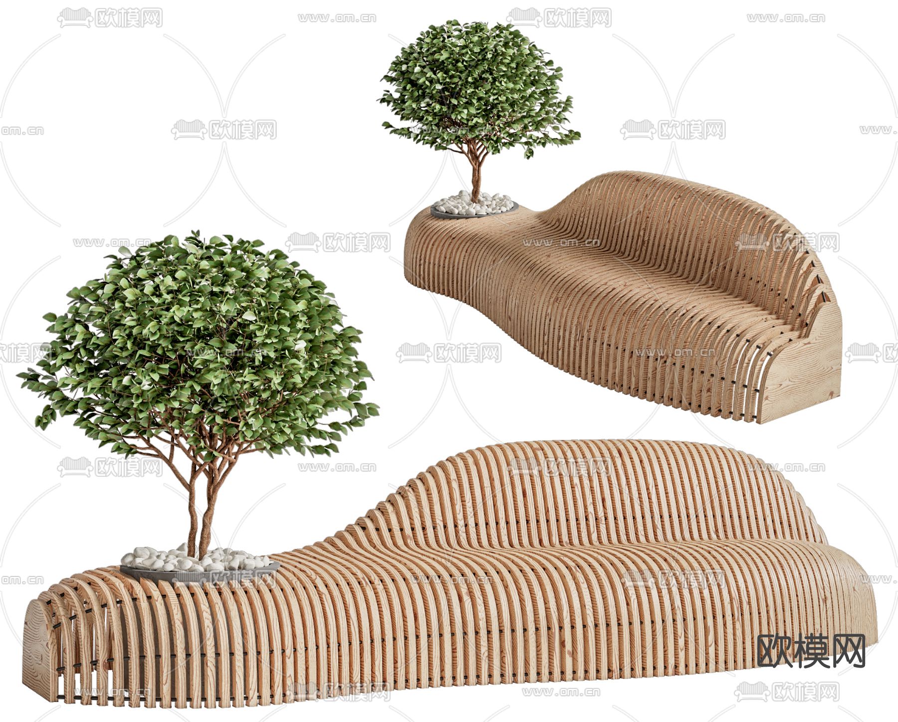 现代异形公共椅su模型下载（渲染图1）