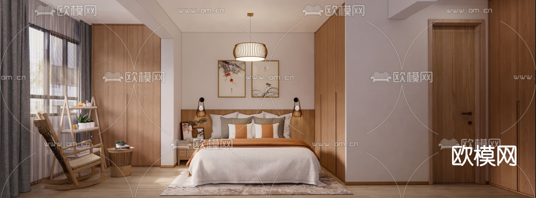 日式卧室su模型下载（渲染图1）
