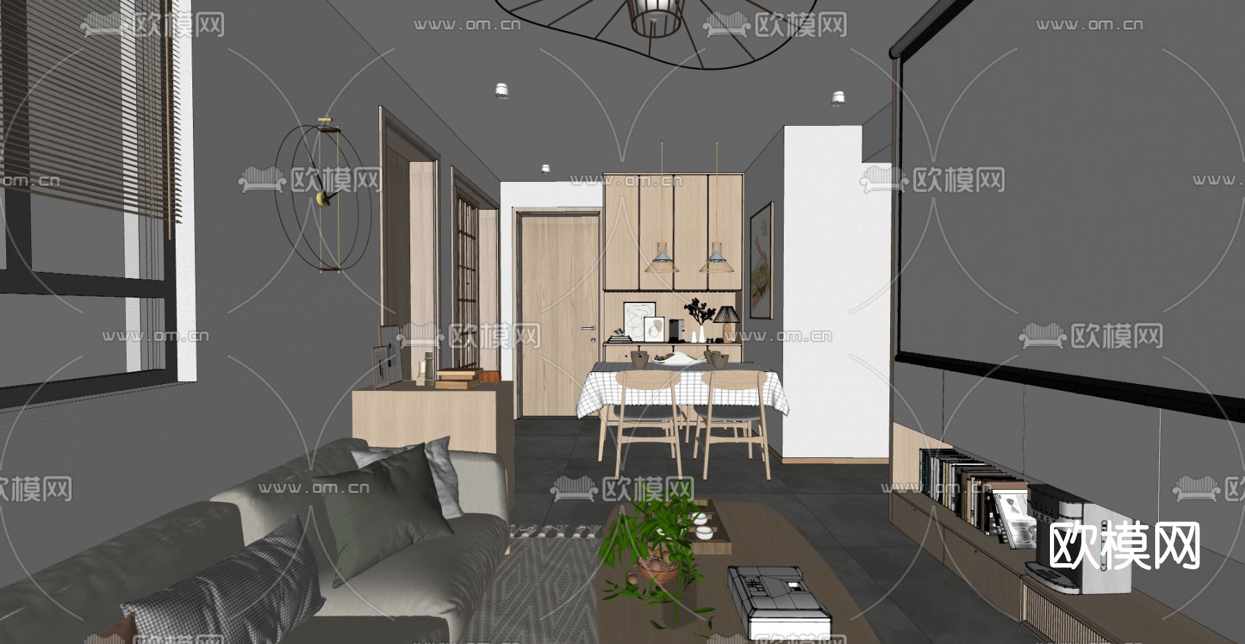 日式客餐厅su模型下载（渲染图3）