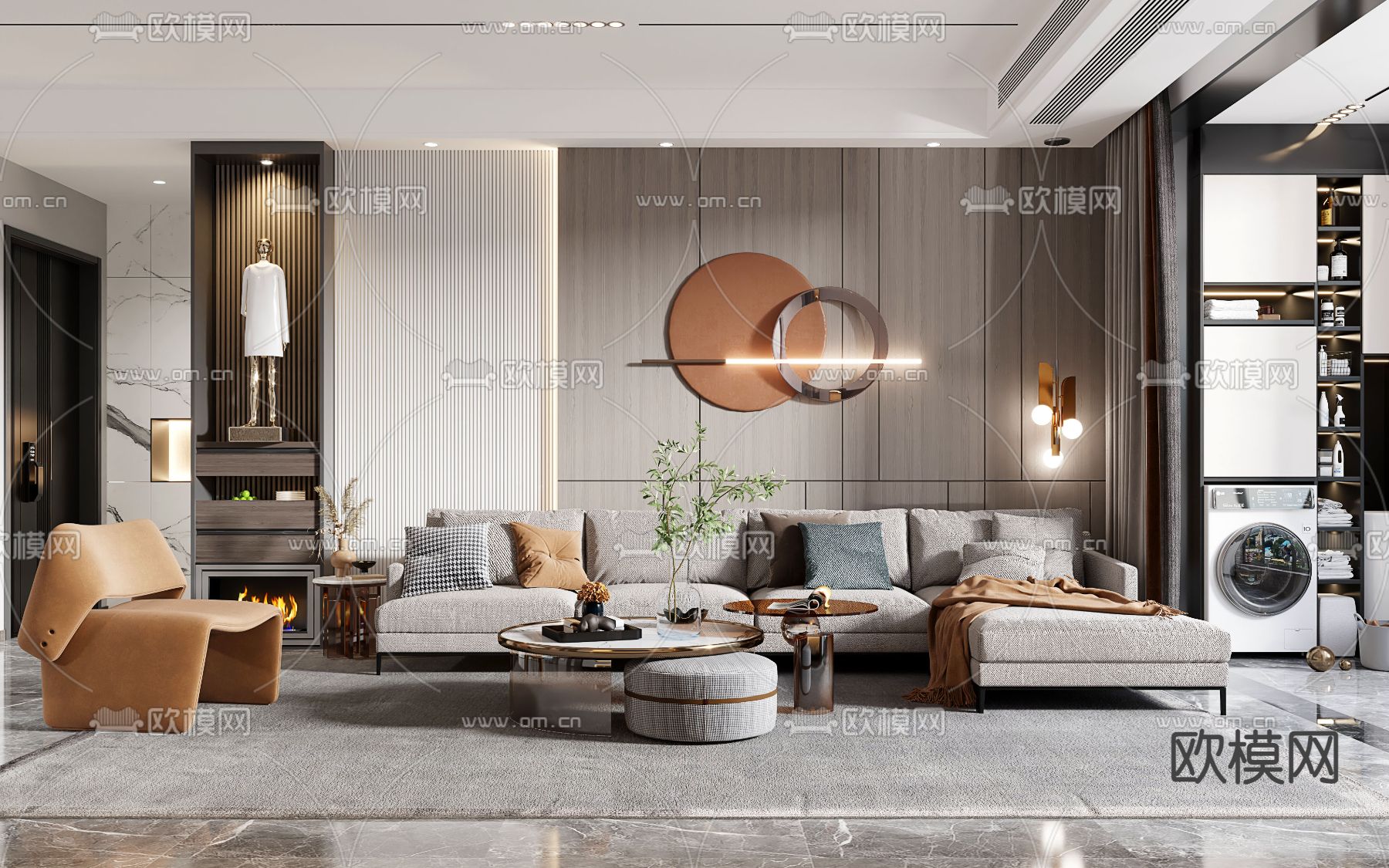 现代轻奢客餐厅3d模型下载（渲染图1）