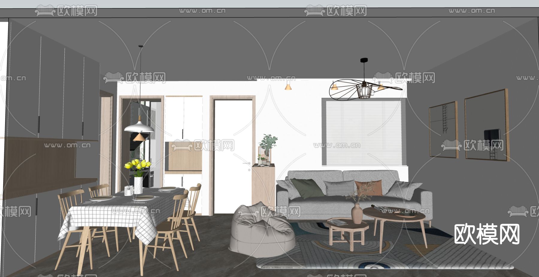 日式客餐厅su模型下载（渲染图4）