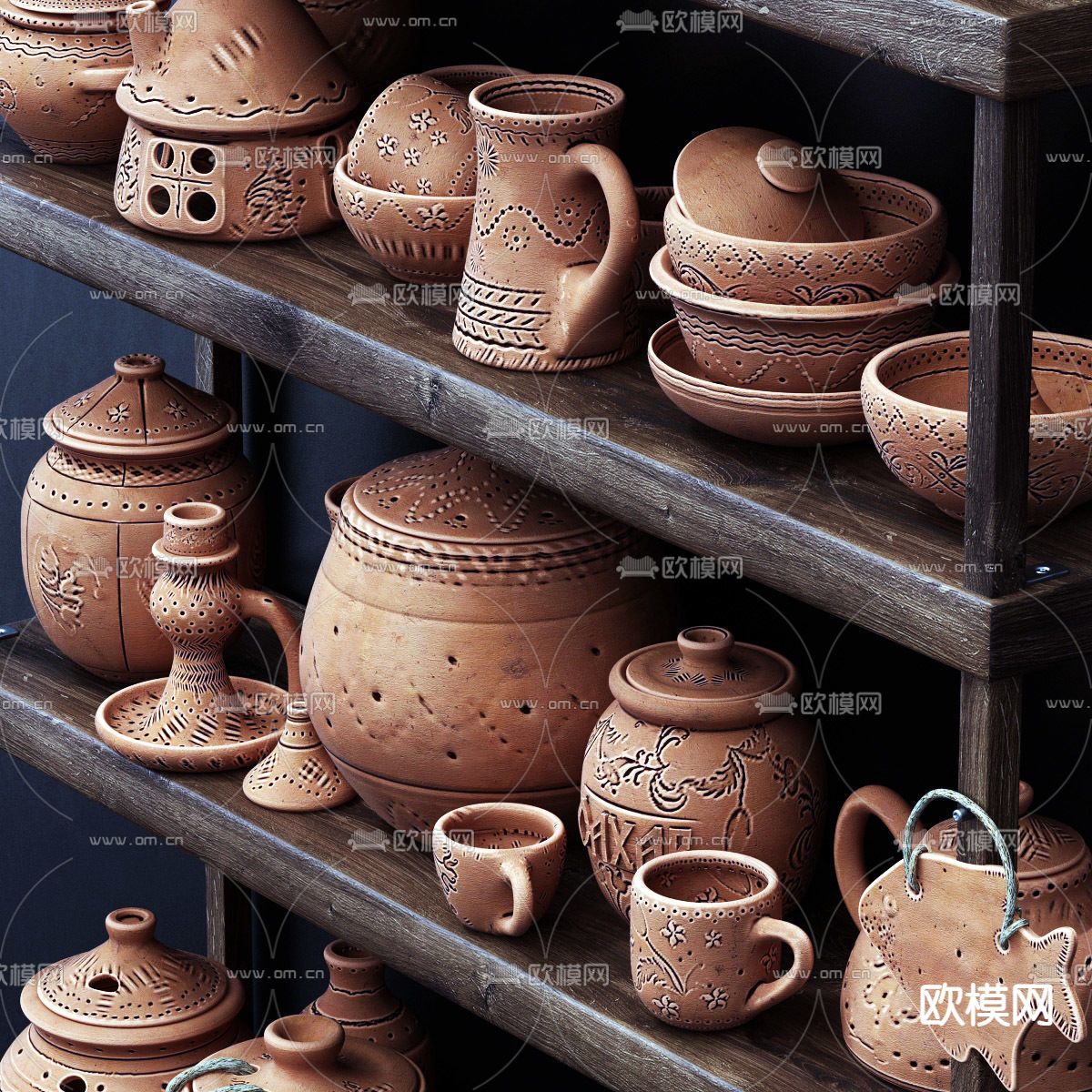 侘寂陶瓷器皿3d模型下载（渲染图4）