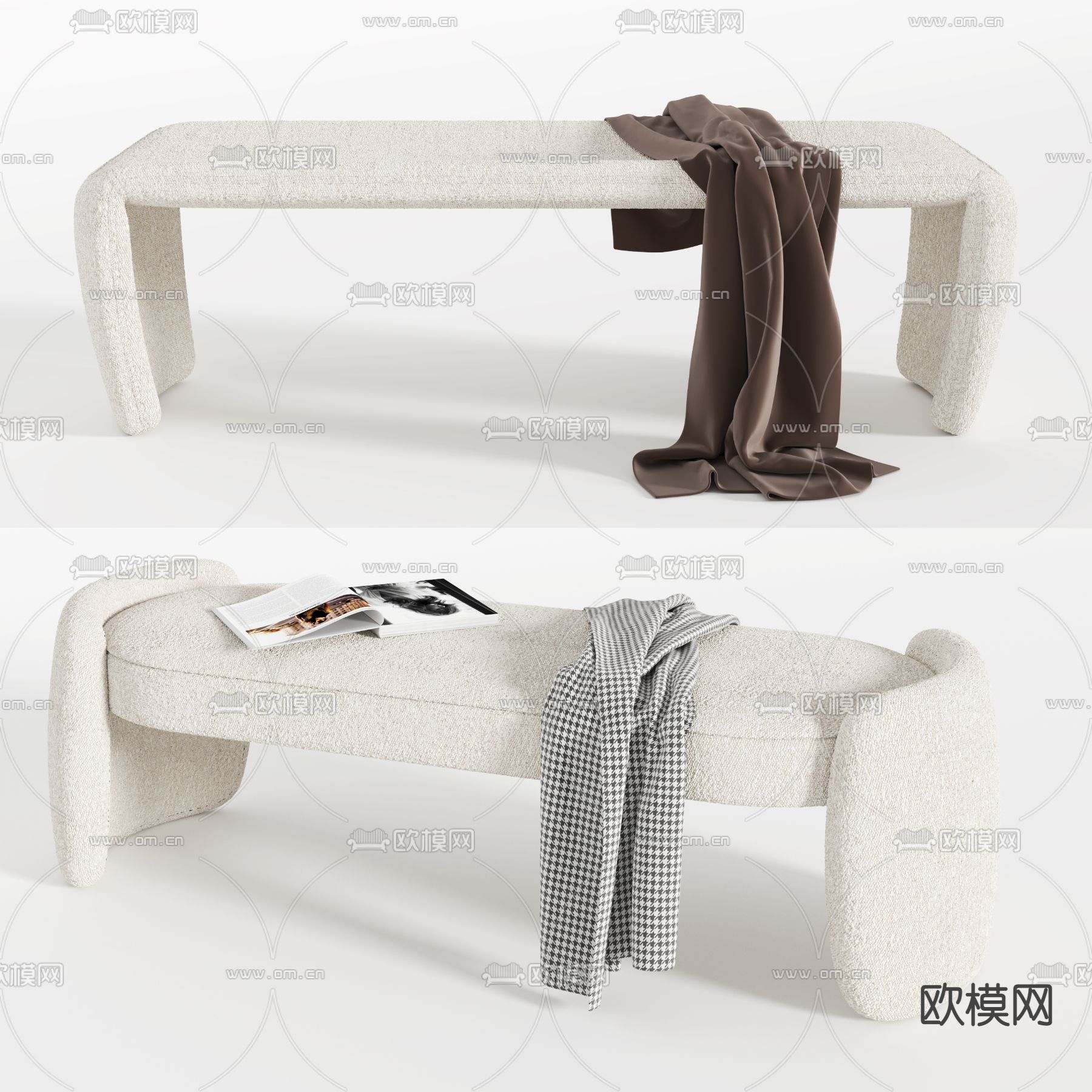 现代布艺长凳床尾凳3d模型