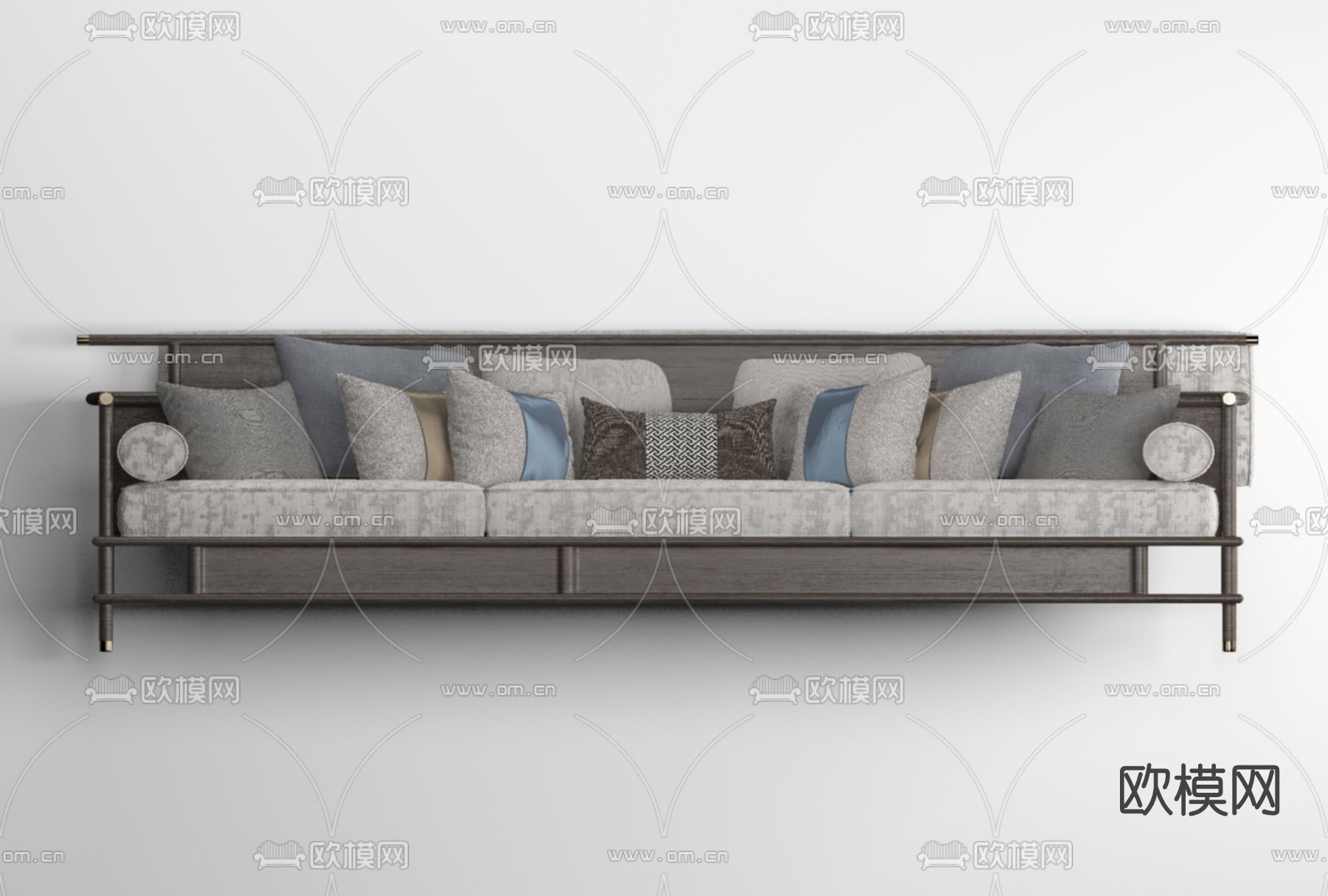 新中式布艺多人沙发免费3d模型下载