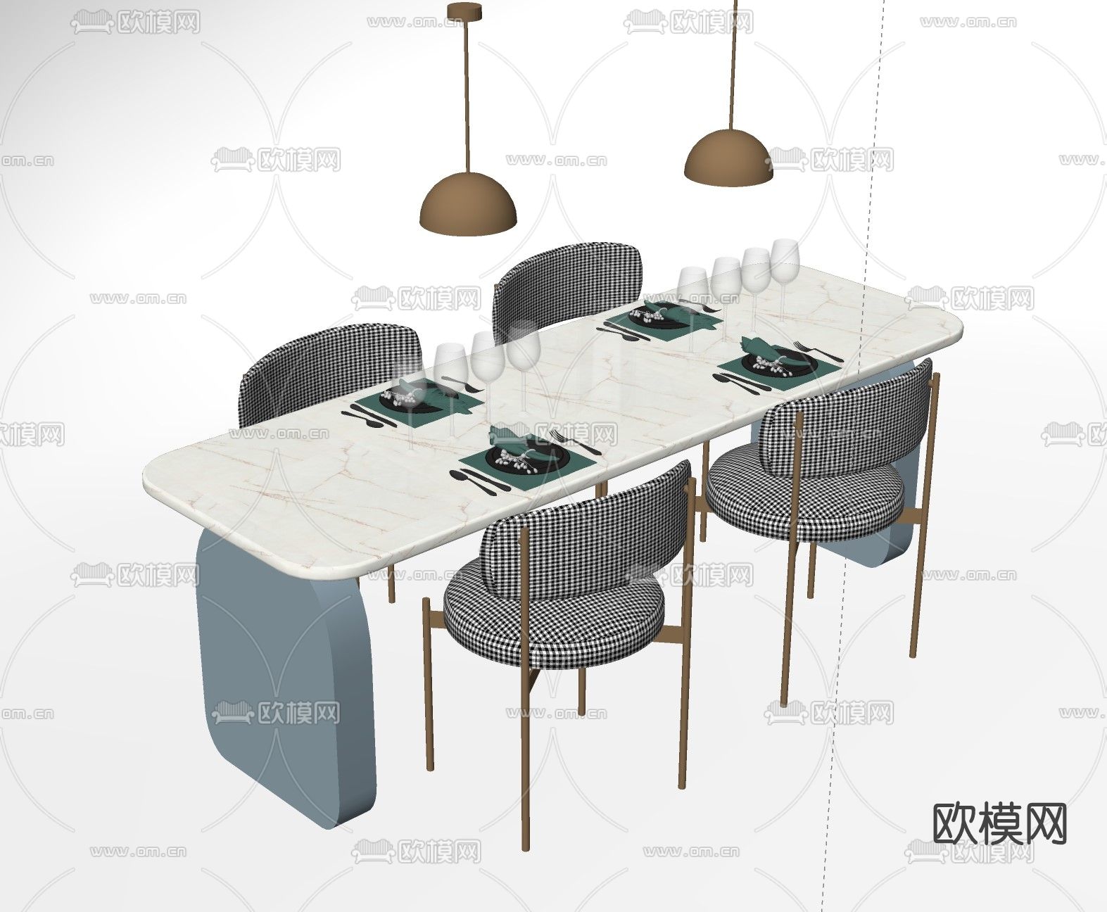 现代餐桌椅su模型下载（渲染图2）
