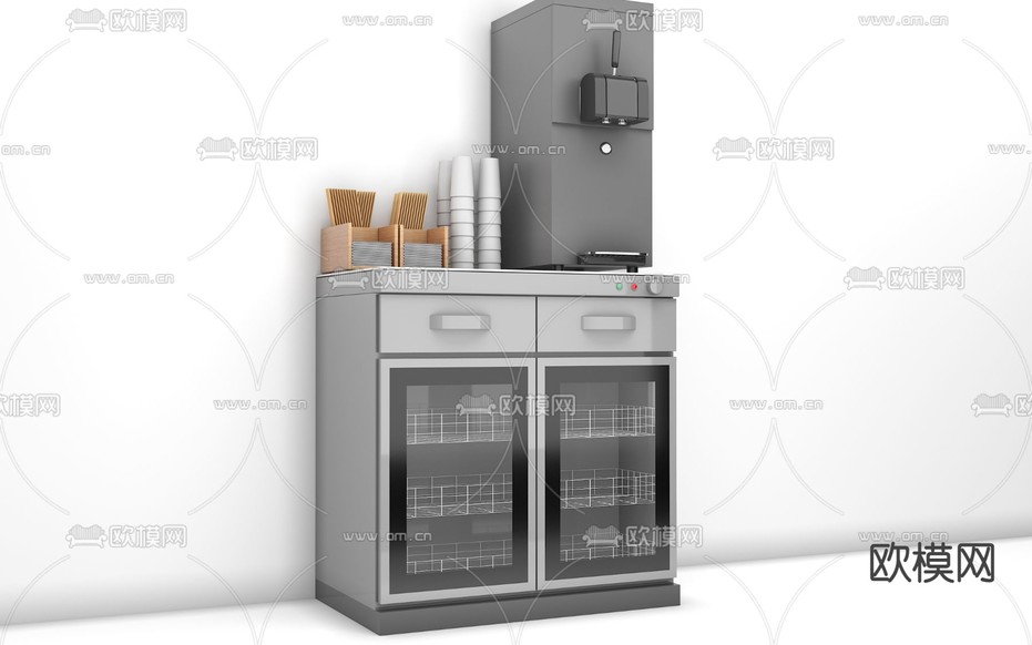 现代厨房用品备餐台茶水消毒柜免费3d模型下载(渲染图1)