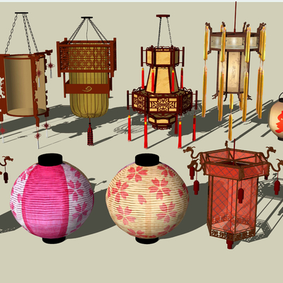  中式宫灯灯笼su模型 