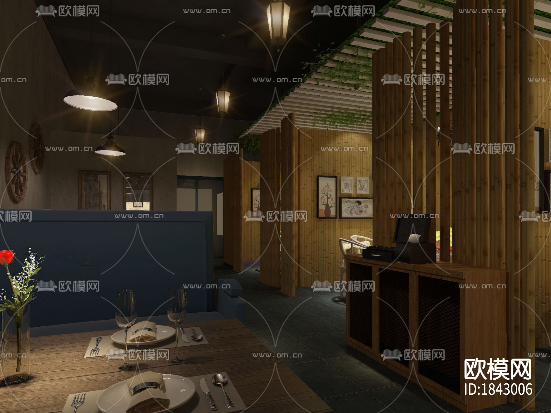 火锅店cad施工图下载（渲染图1）