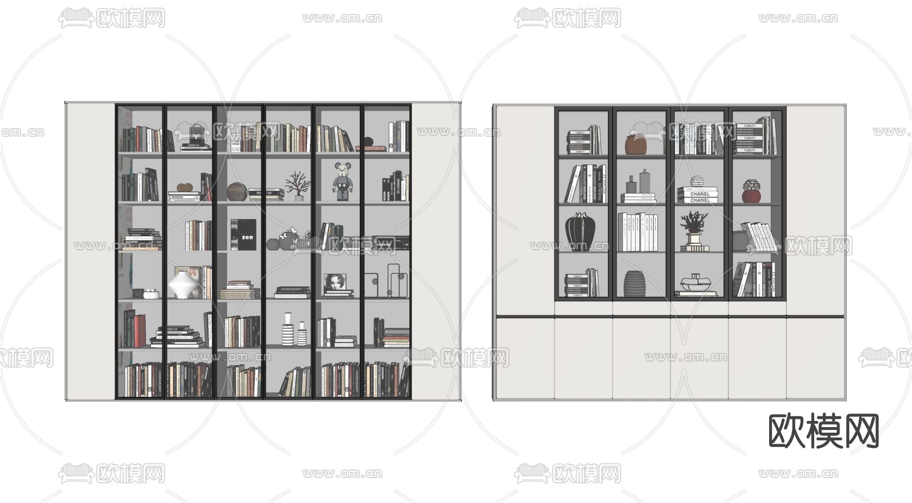 现代书柜su模型下载（渲染图2）