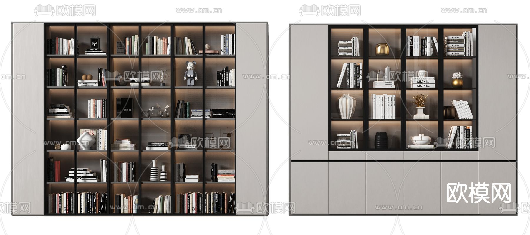 现代书柜su模型下载（渲染图1）