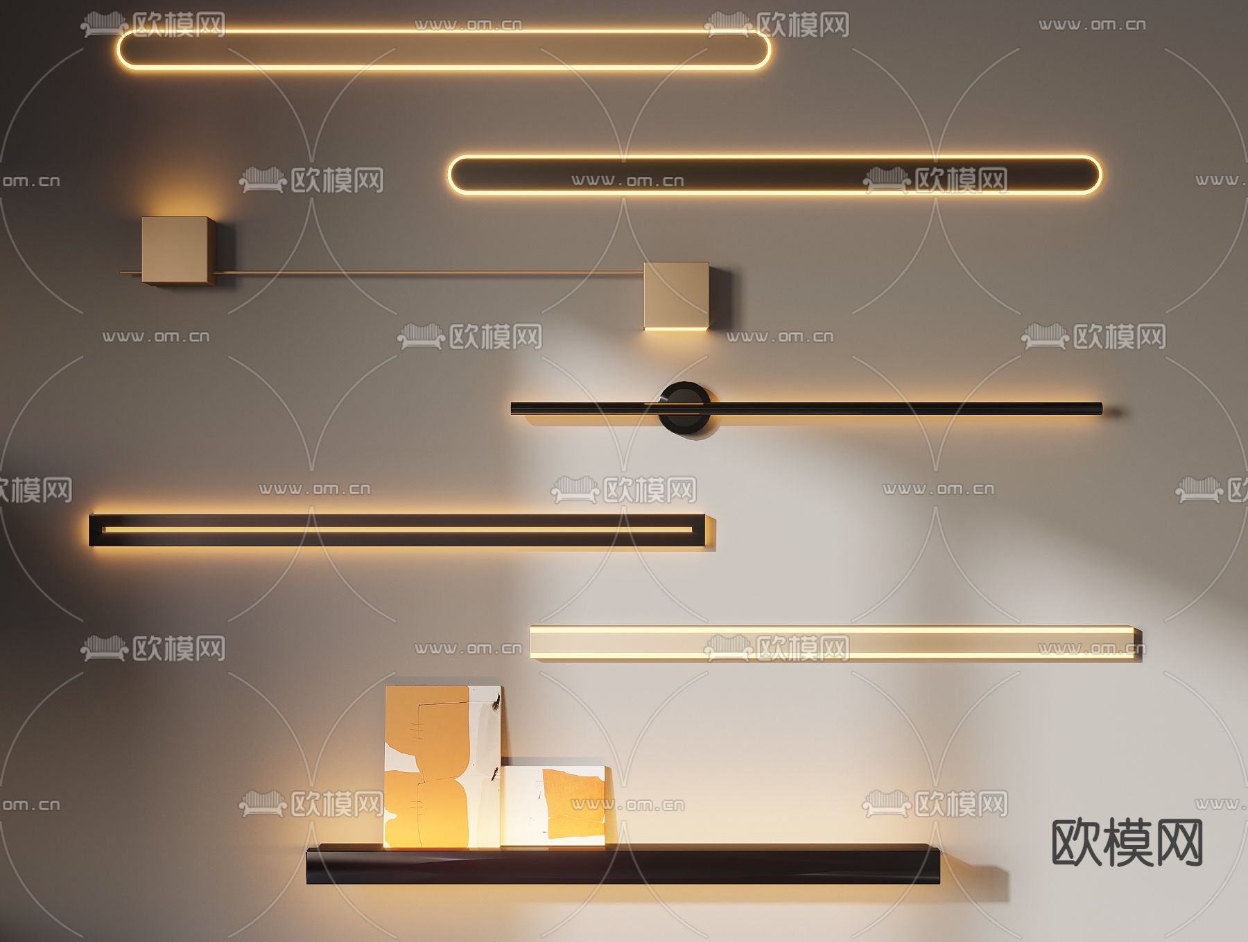 现代轻奢条形壁灯3d模型下载