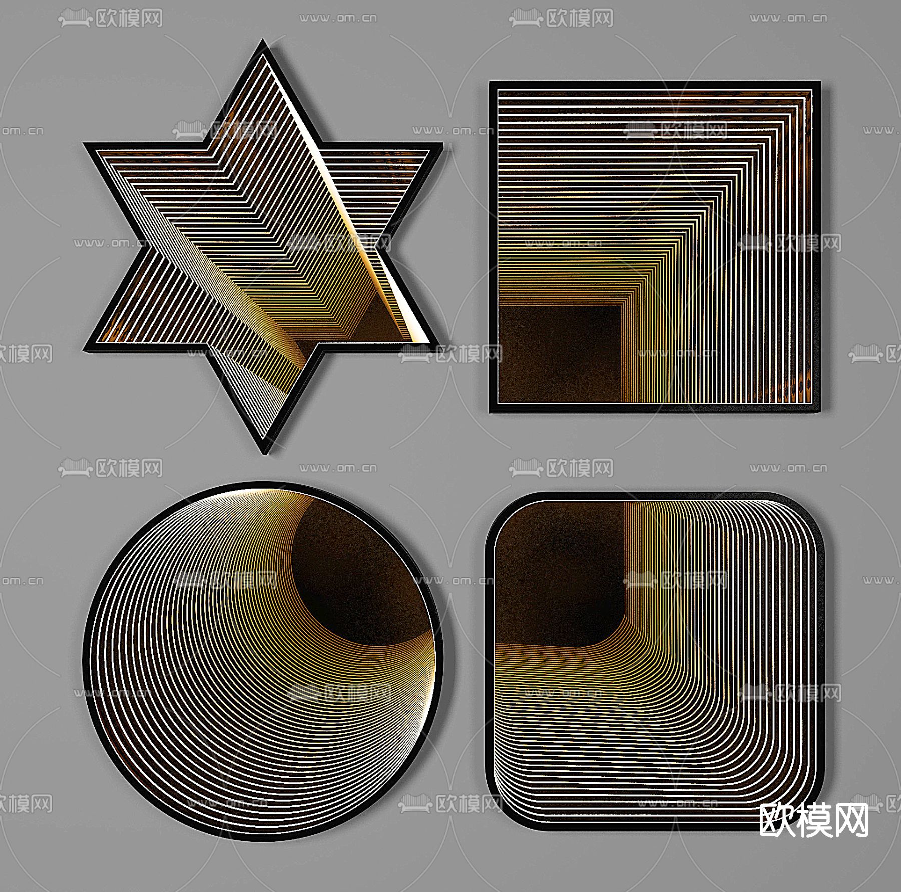 现代几何墙饰挂件免费3d模型下载