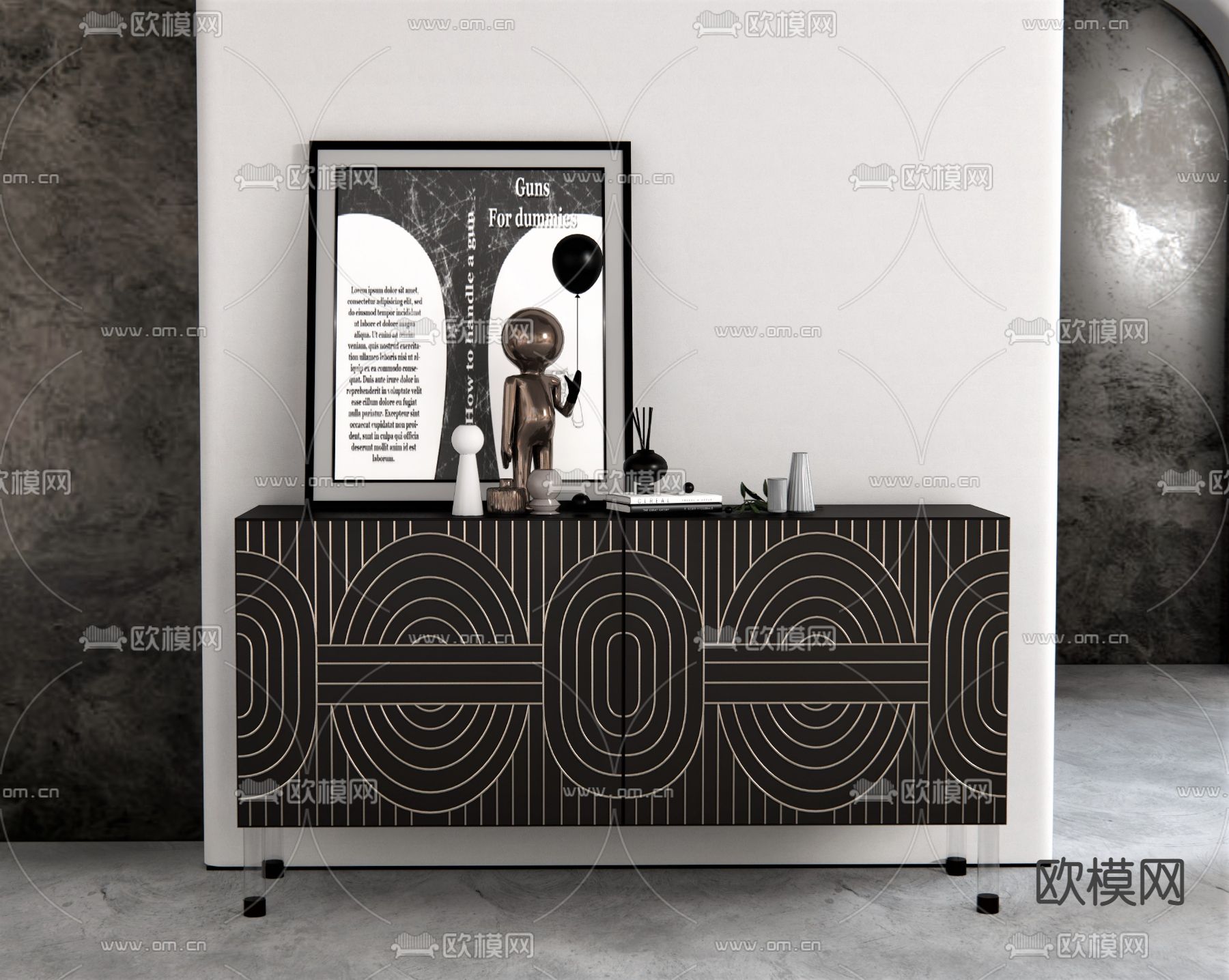 现代轻奢储物柜su模型下载（渲染图1）