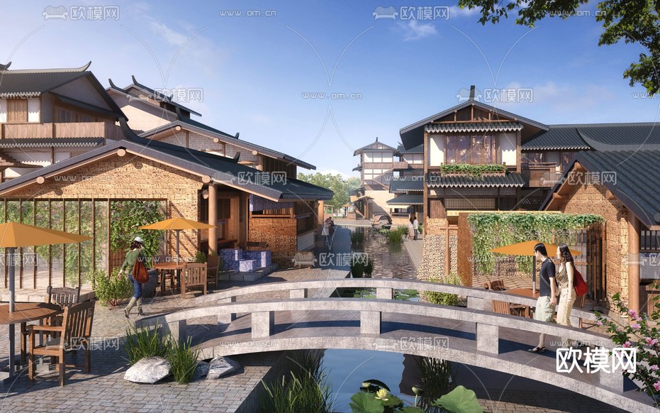 中式古建民宿外观3d模型下载