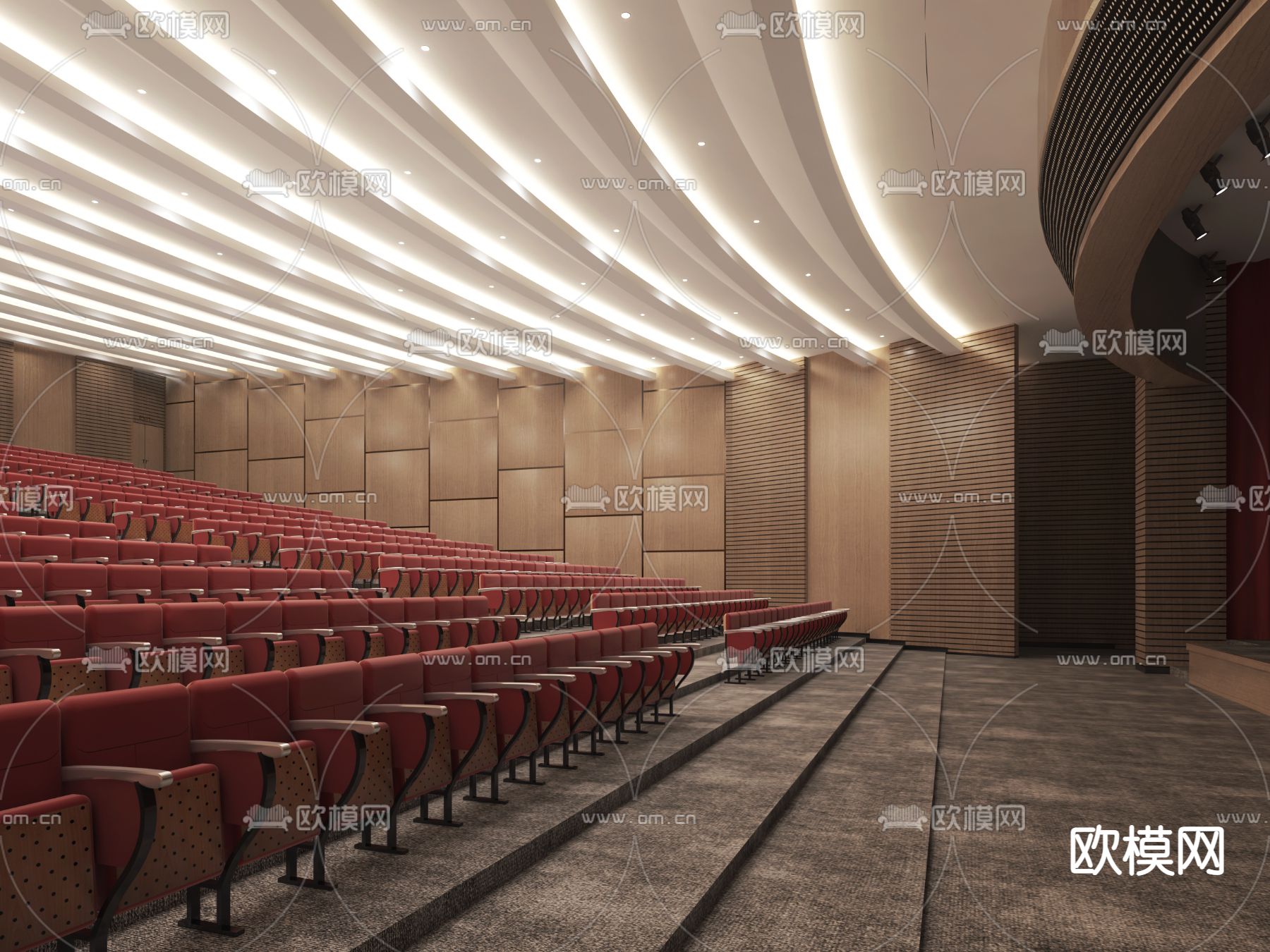 现代大型会议报告厅3d模型下载（渲染图2）