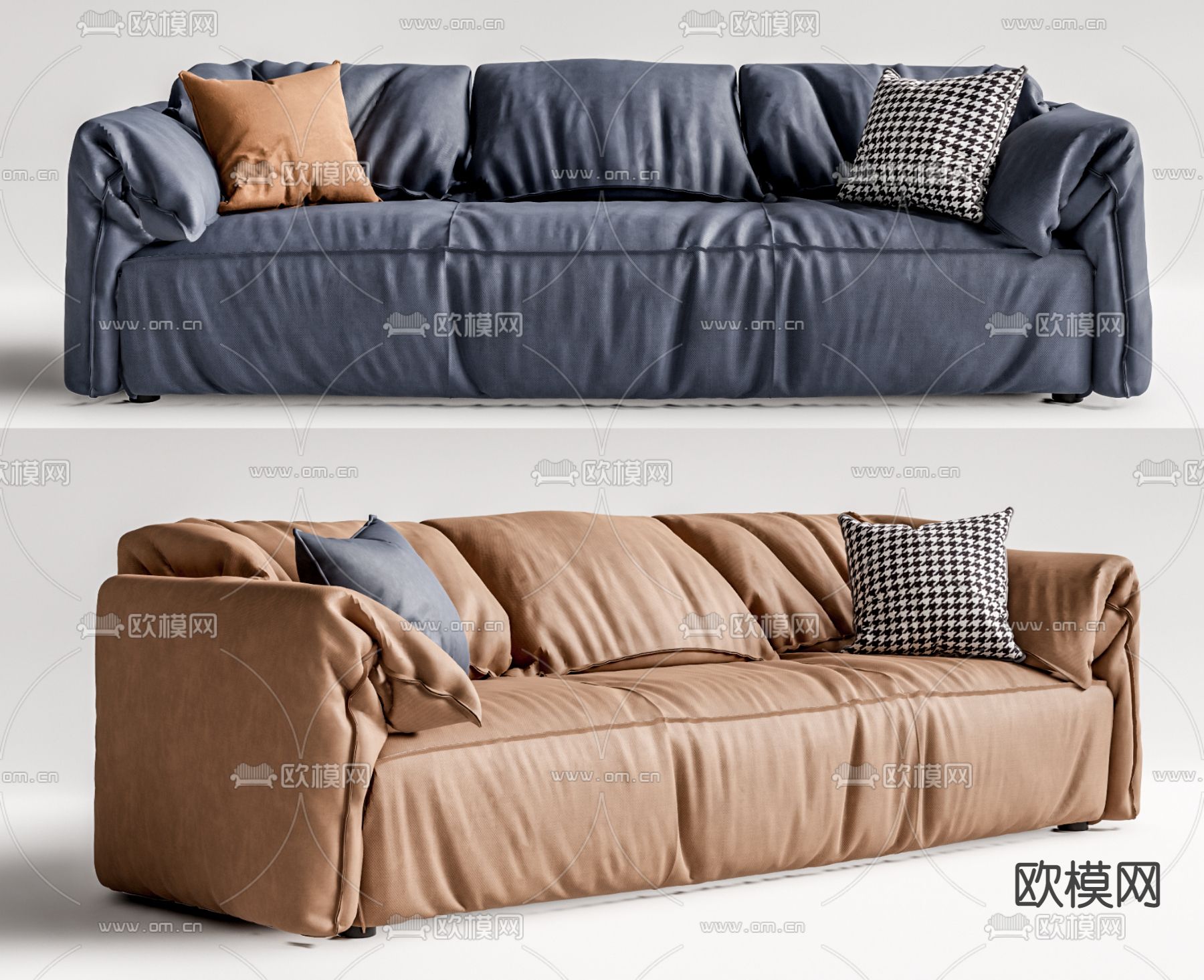 现代布艺多人沙发su模型